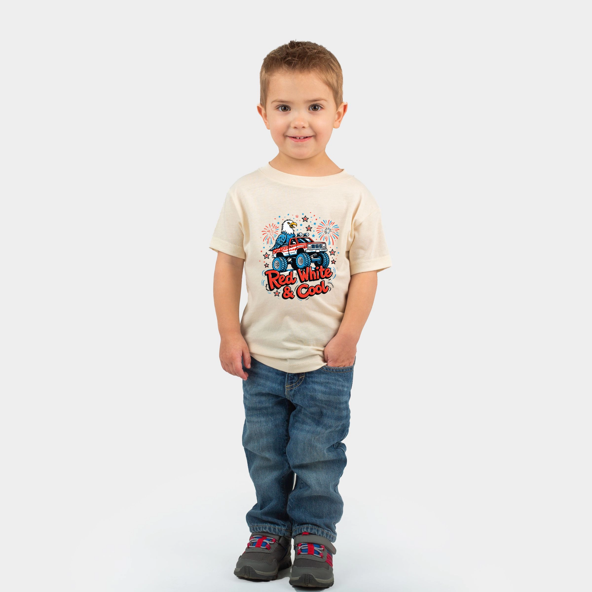 The Juniper Shop - Red, White & Cool Truck Eagle Toddler Short Sleeve Graphic T-Shirt