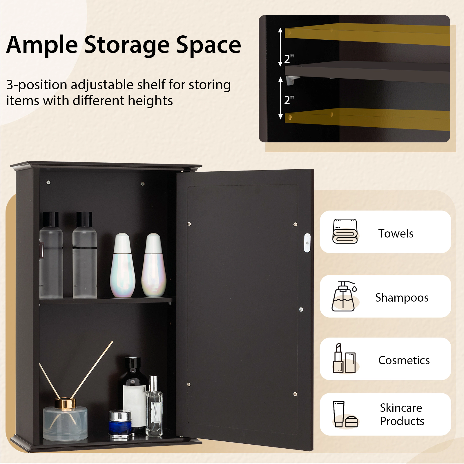 SlickBlue Wall Mounted Bathroom Cabinet with Mirror & Adjustable Shelf