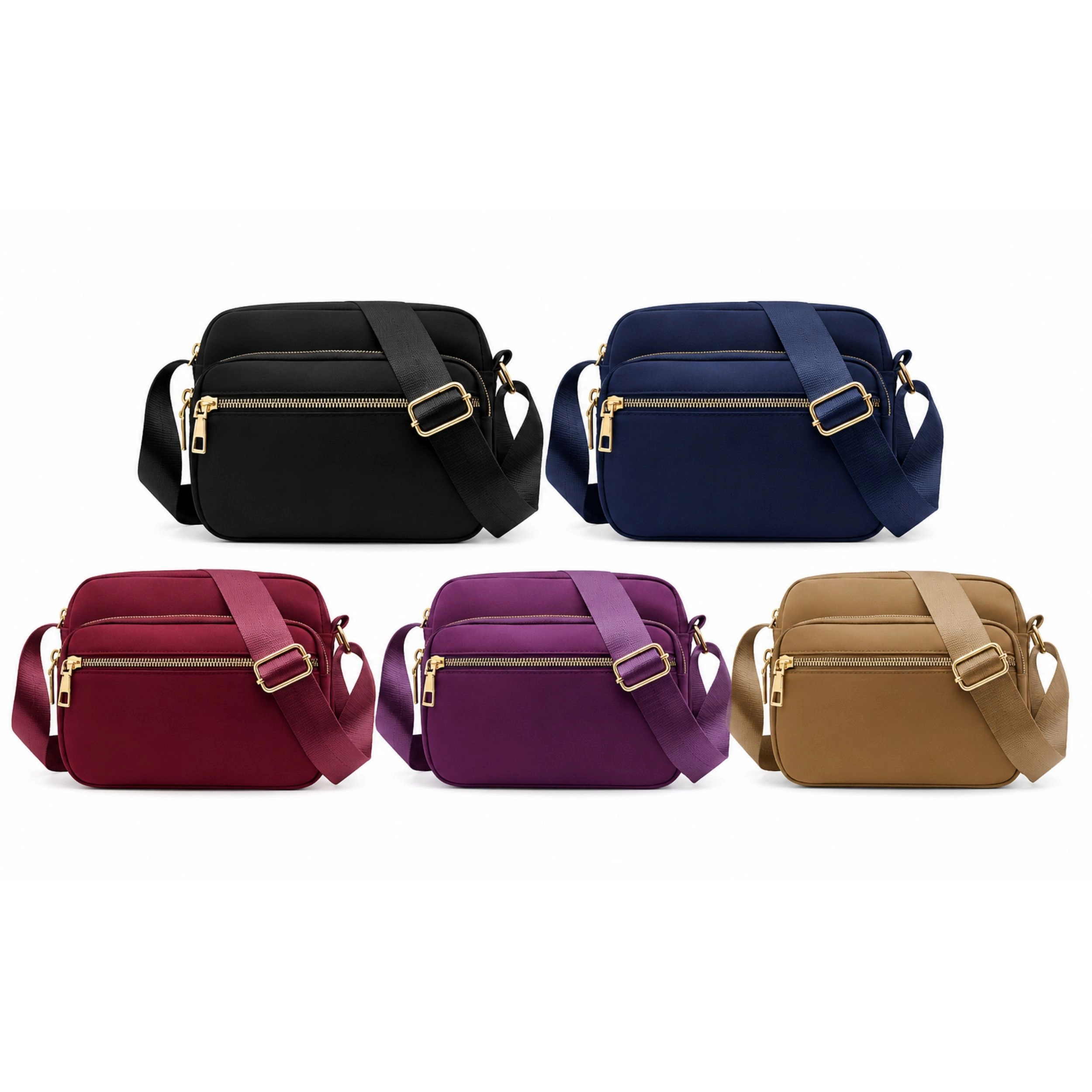 Home Collection Women’s Waterproof Nylon Crossbody Bag with 5 Zipper Pockets