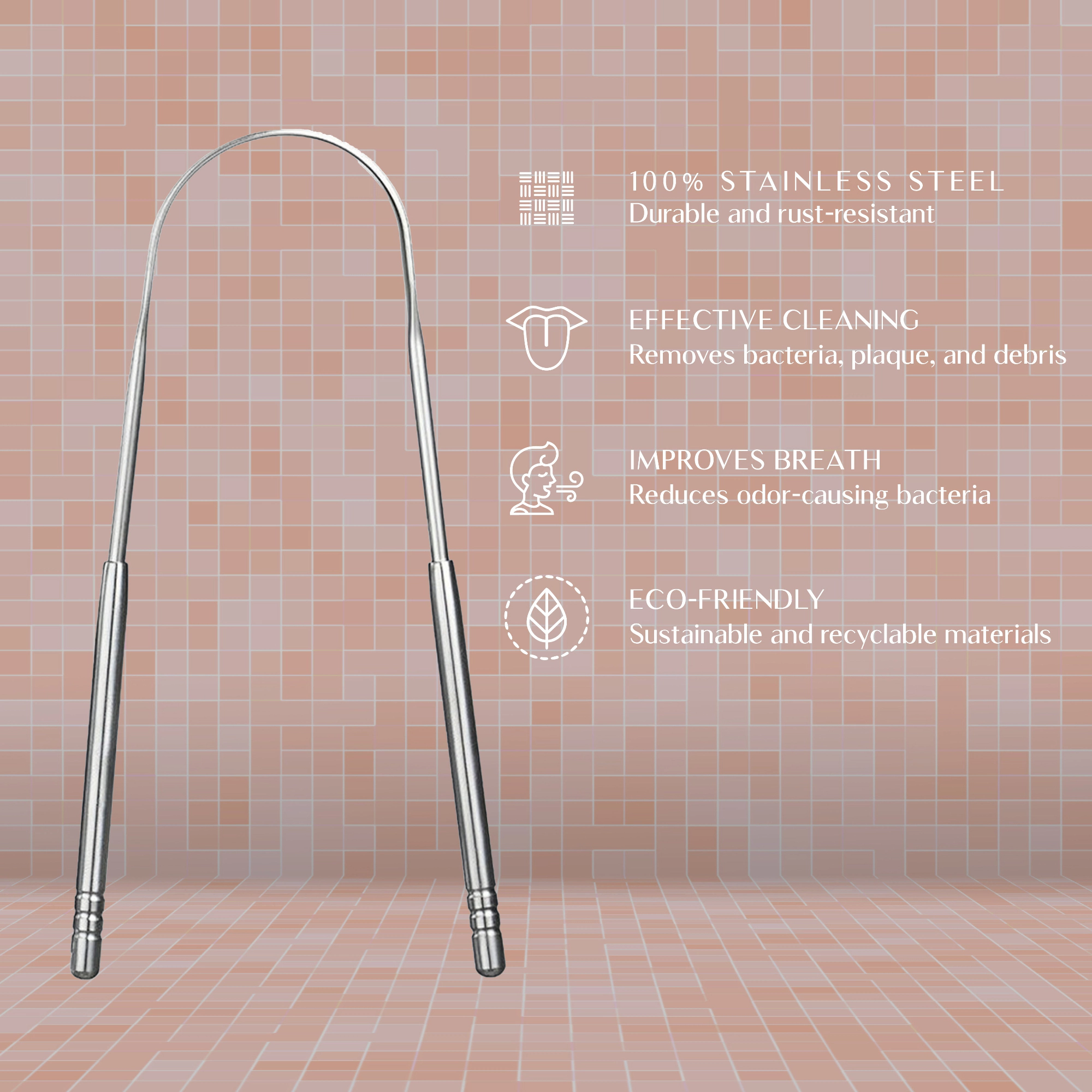 Pursonic Unisex Stainless Steel Tongue Scraper – For Fresh Breath & a Healthier Mouth