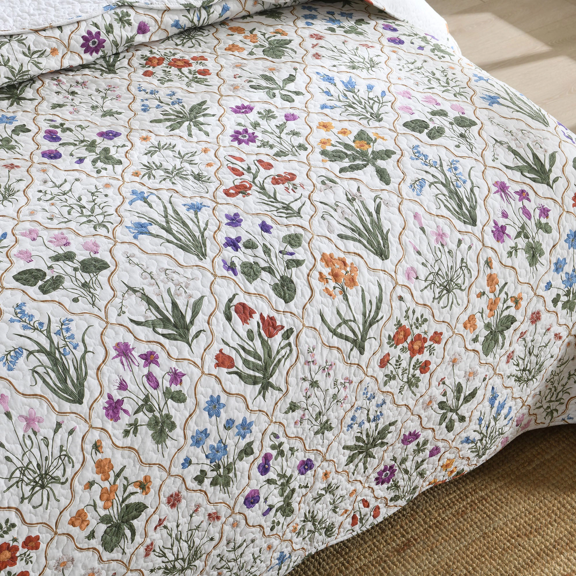MarCielo 3 Pieces Soft Floral Quilt Set - Botanical Print Quilted Bedspread Set