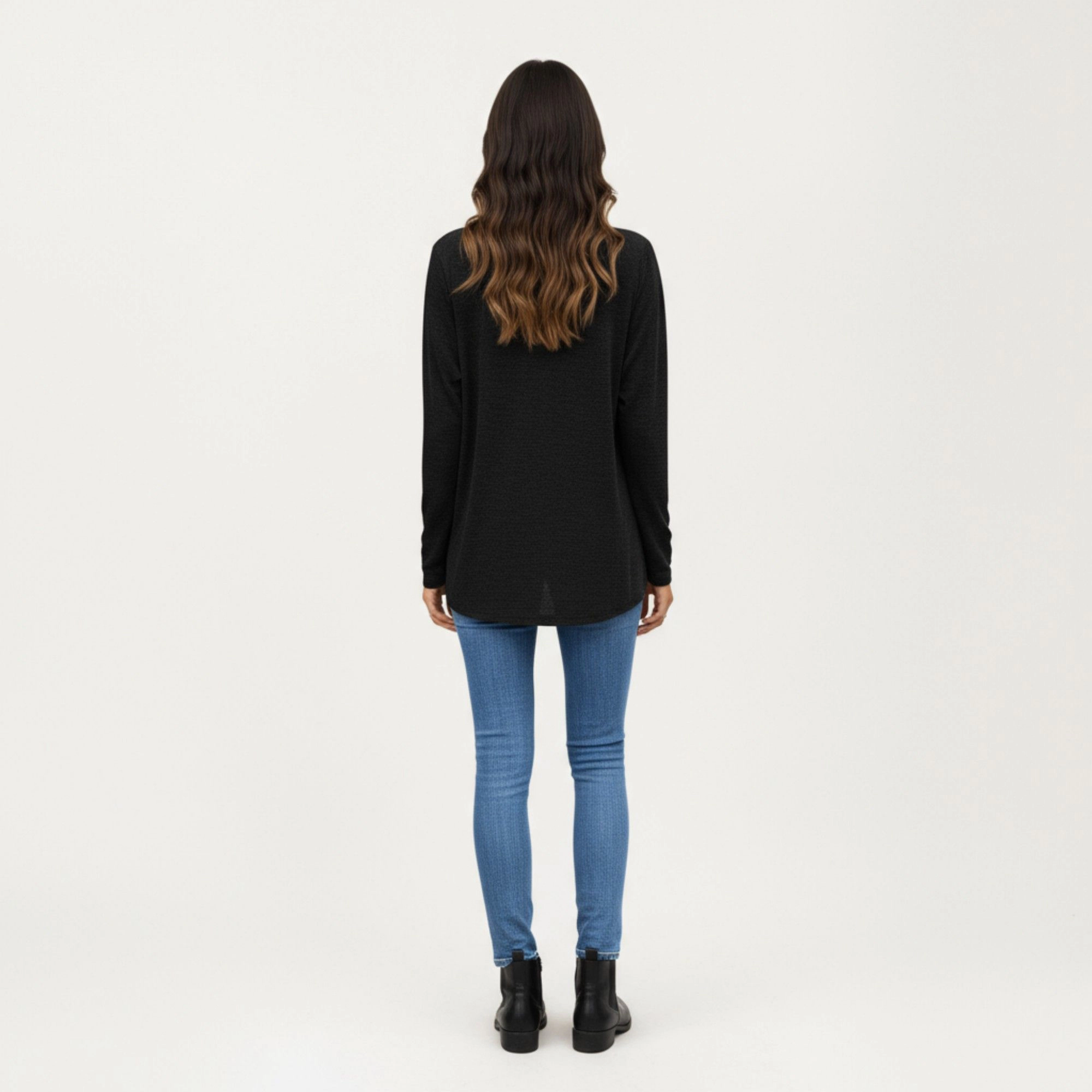 Anna-Kaci Women's V-Neck Front Pleat Relaxed Fit Long Sleeve Top
