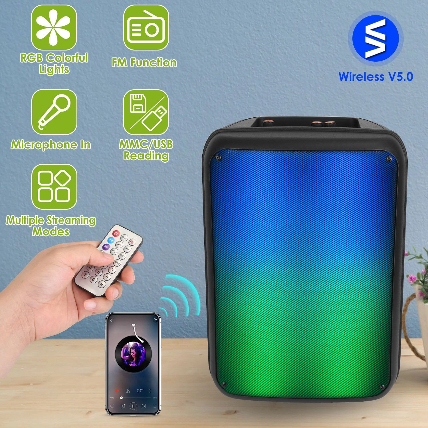 GBruno 8-Inch Wireless Party Speaker With RGB Lights