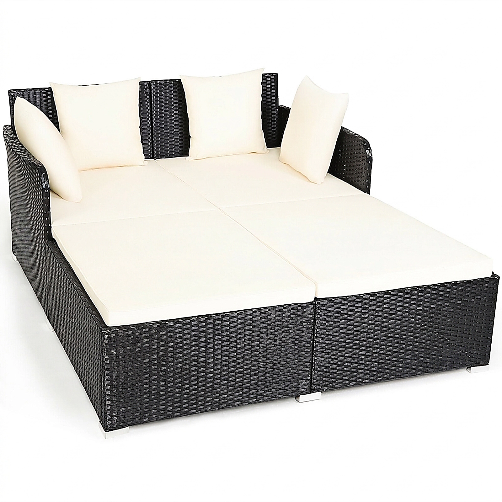 SUGIFT White 2-Person Outdoor Rattan Daybed with 800-lb Capacity and Cushions