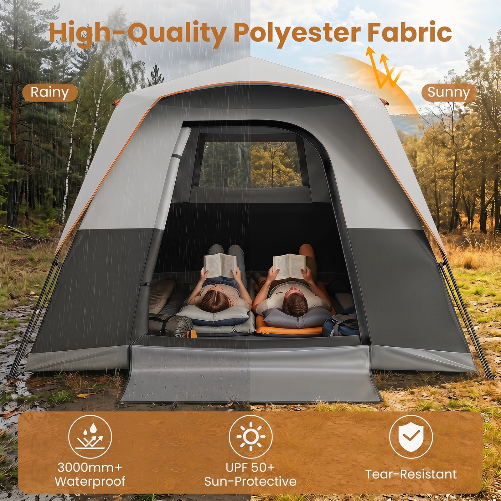 SUGIFT Blackout Easy Setup 6-Person Instant Cabin Camping Tent with Rainfly and Carrying Bag Orange/Gray