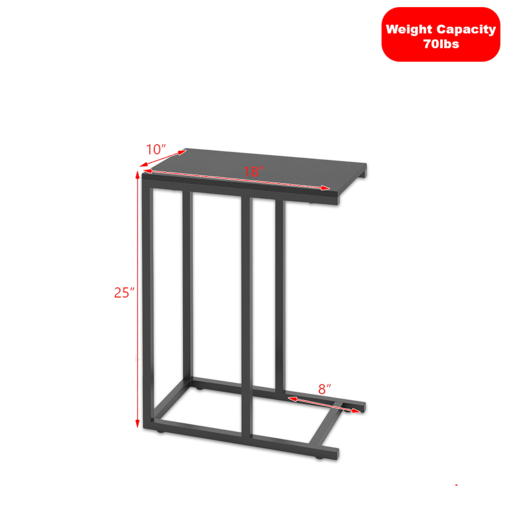 Hivvago C-Shaped Sofa Side Table with Sliding Base for Laptop, Coffee, and Snacks