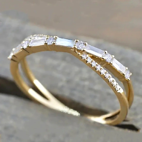 Wardrobe Whimsy Crisscross Baguette Cut Cubic Zirconia Stackable Ring for Women