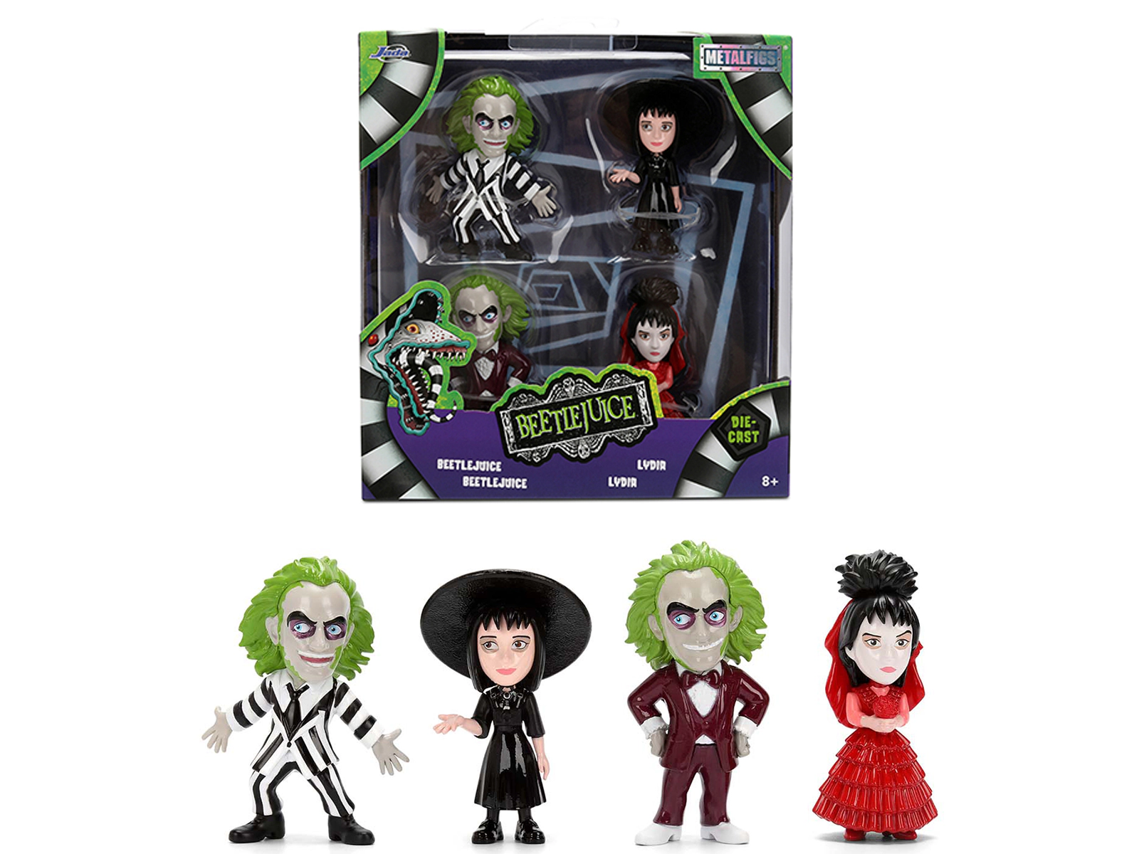 Jada Collectible Set Of 4 Diecast Figures "Beetlejuice" (1988) Movie "Metalfigs" Series