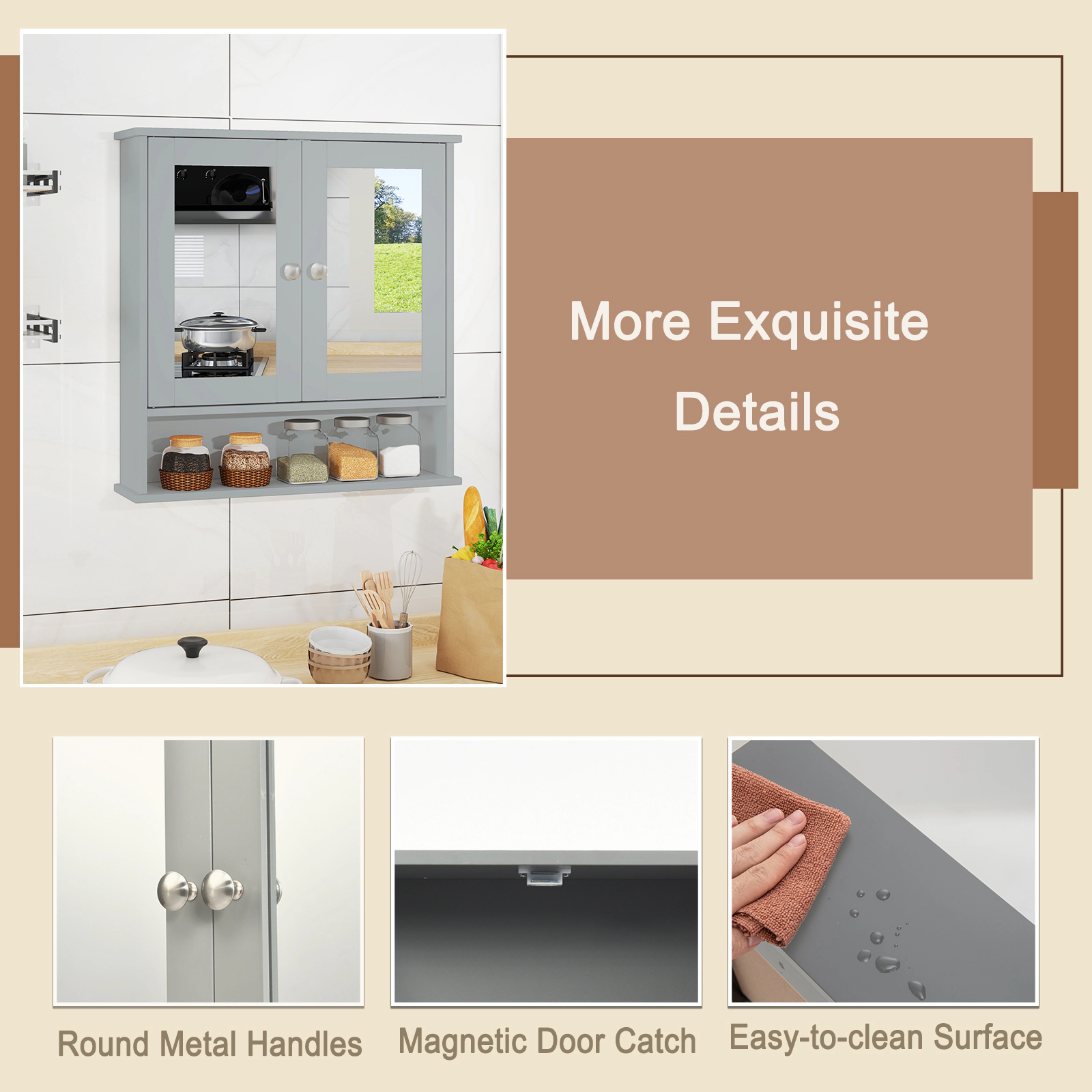 SUGIFT Twin Mirror Doors 3-Level Adjustable Shelf Bathroom Medicine Cabinet 22-in x 5-in x 23-in 44-lb Gray