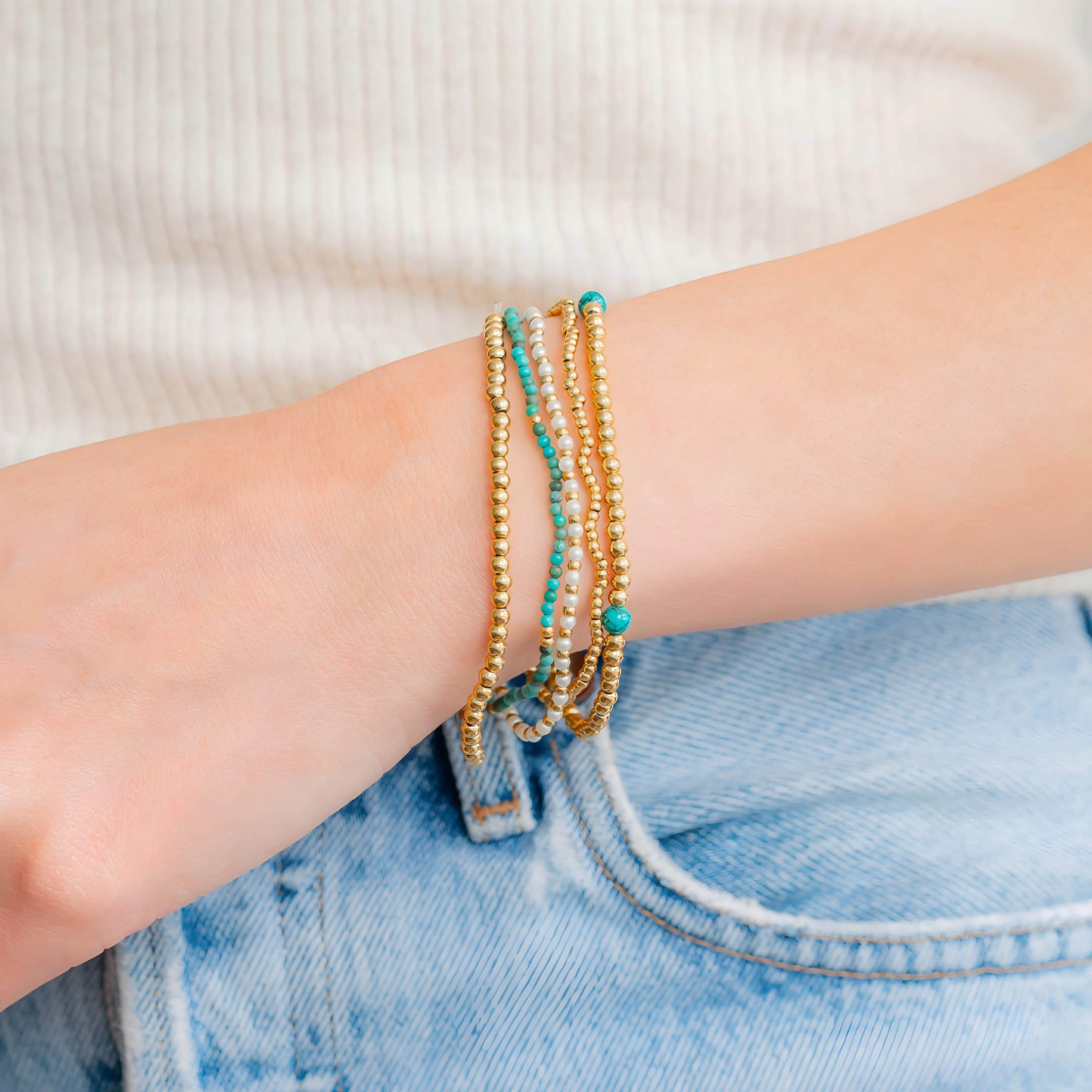 Mint & Lily Women's Turquoise Beaded Bracelet Stacking Set