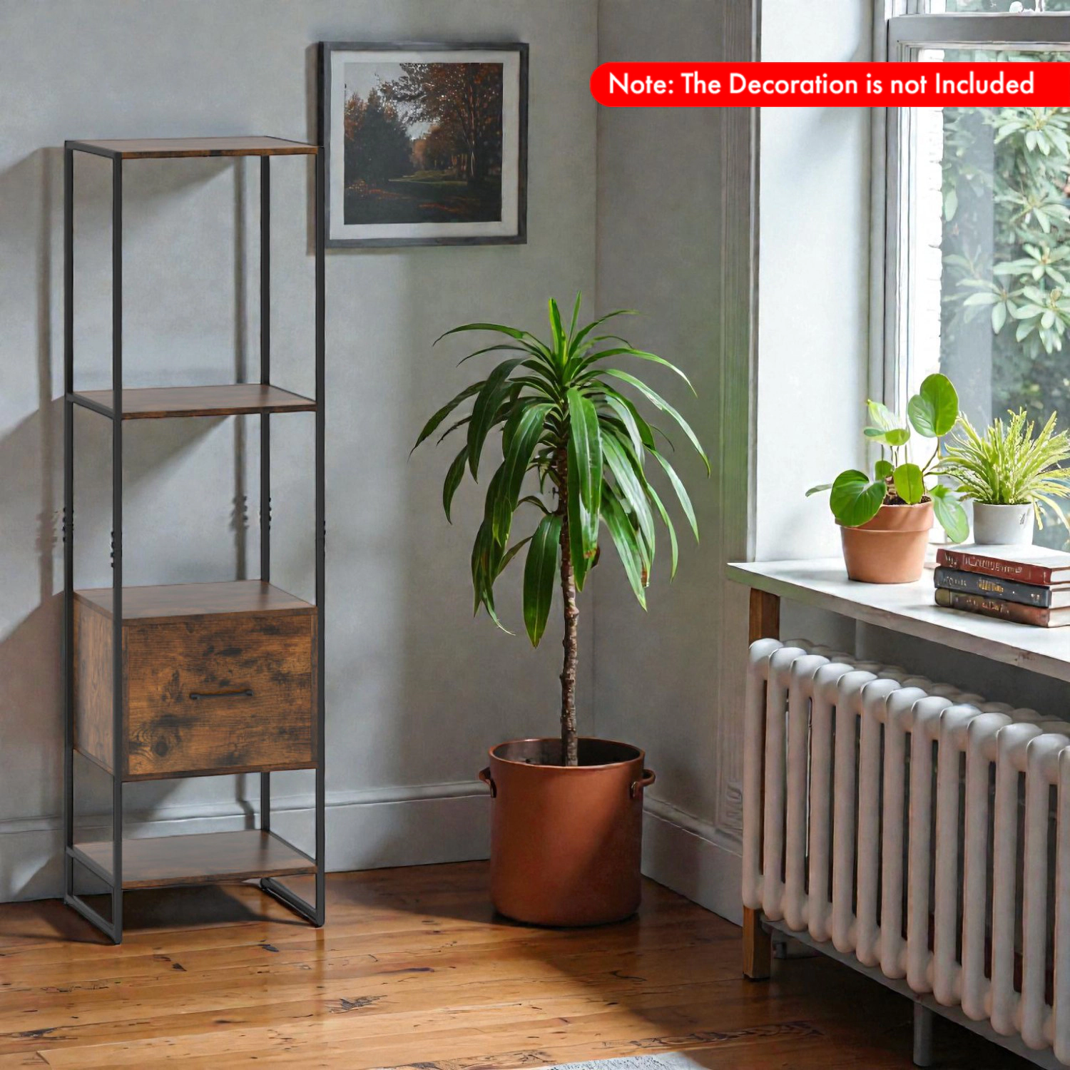 Hivvago Slim Freestanding Bookcase with Open Storage and Convenient Drawer