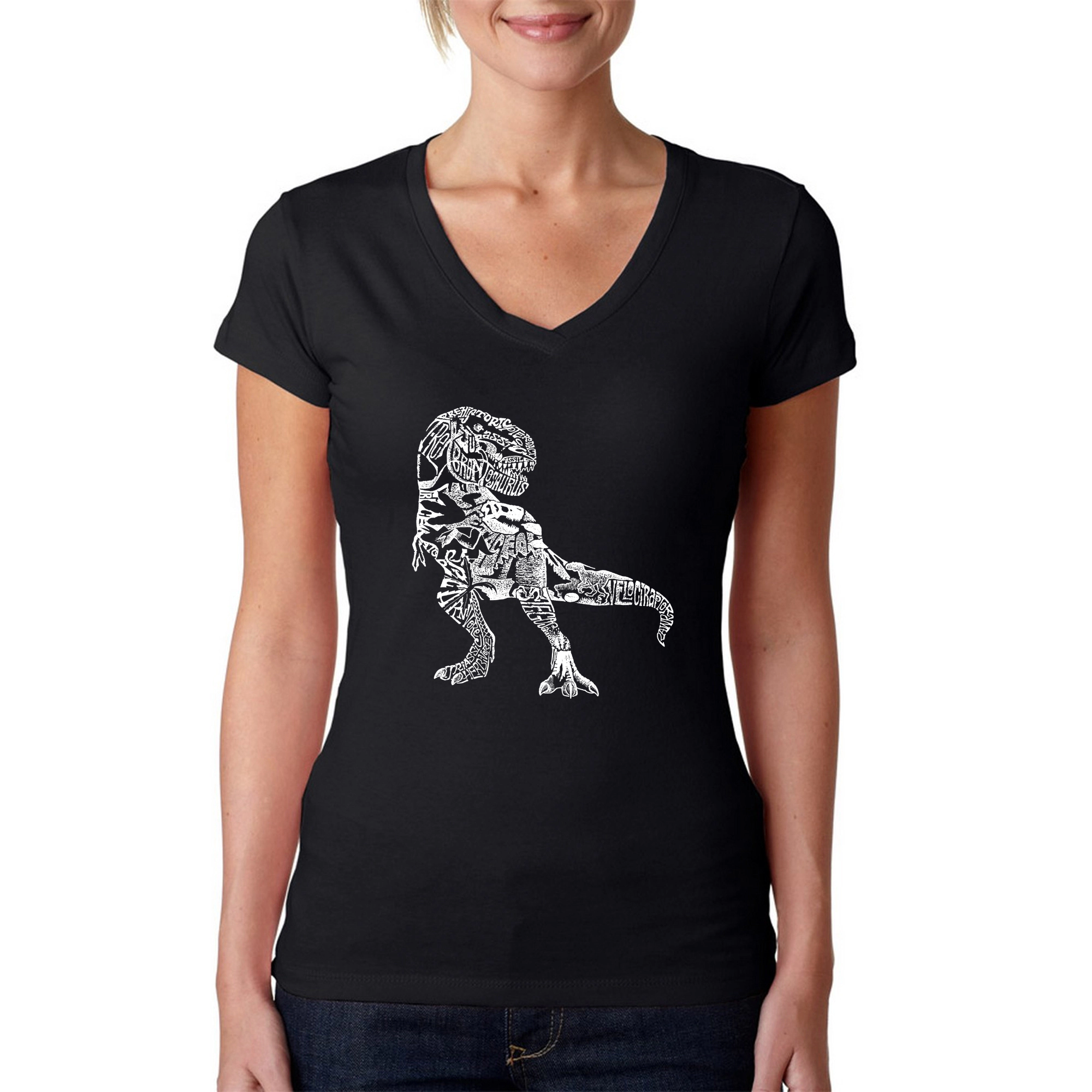 LA Pop Art Womens Word V-Neck T-Shirt - Dino Pics