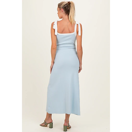 PinkBlush Womens Light Blue Knit Contrast Shoulder Tie Maternity Dress