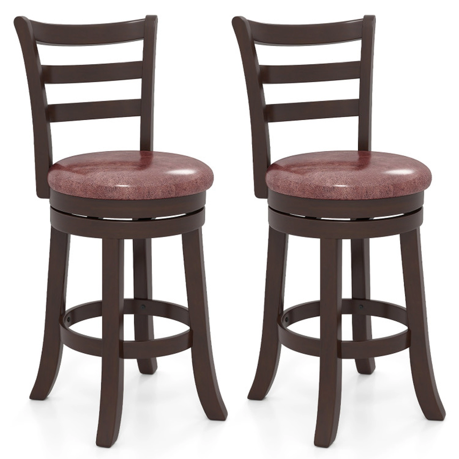 SUGIFT Set of 2 26-in Seat H Wrap-Around Footrest 400-lb Swivel Counter Height Bar Stools Cappuccino