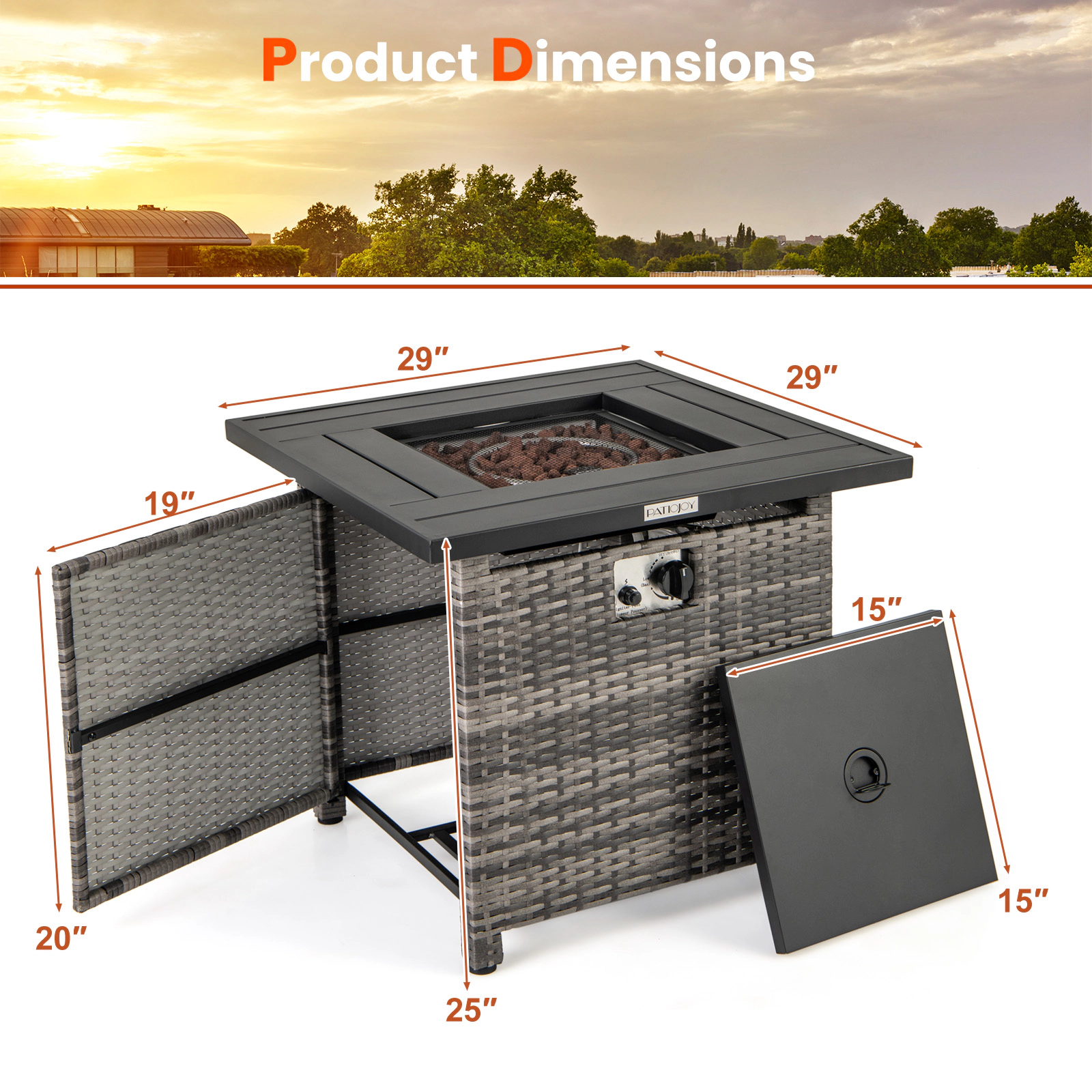SUGIFT 29-in Compact 50000-BTU Propane Gas Fire Pit Table with Gray PE Rattan Weave and PVC Cover