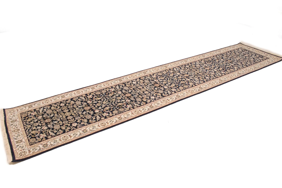 Magic Rugs 2'7 X 12'0 Dark Navy Hand Knotted Indo-Nain Wool Runner Rug