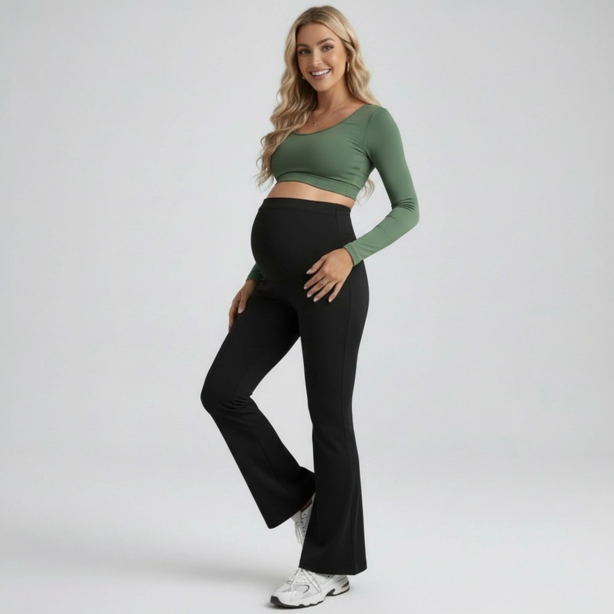 Anna-Kaci Active Women's High Waist Maternity Flare Leggings with Over Belly Panel Stretch Fitted Bootcut Pants