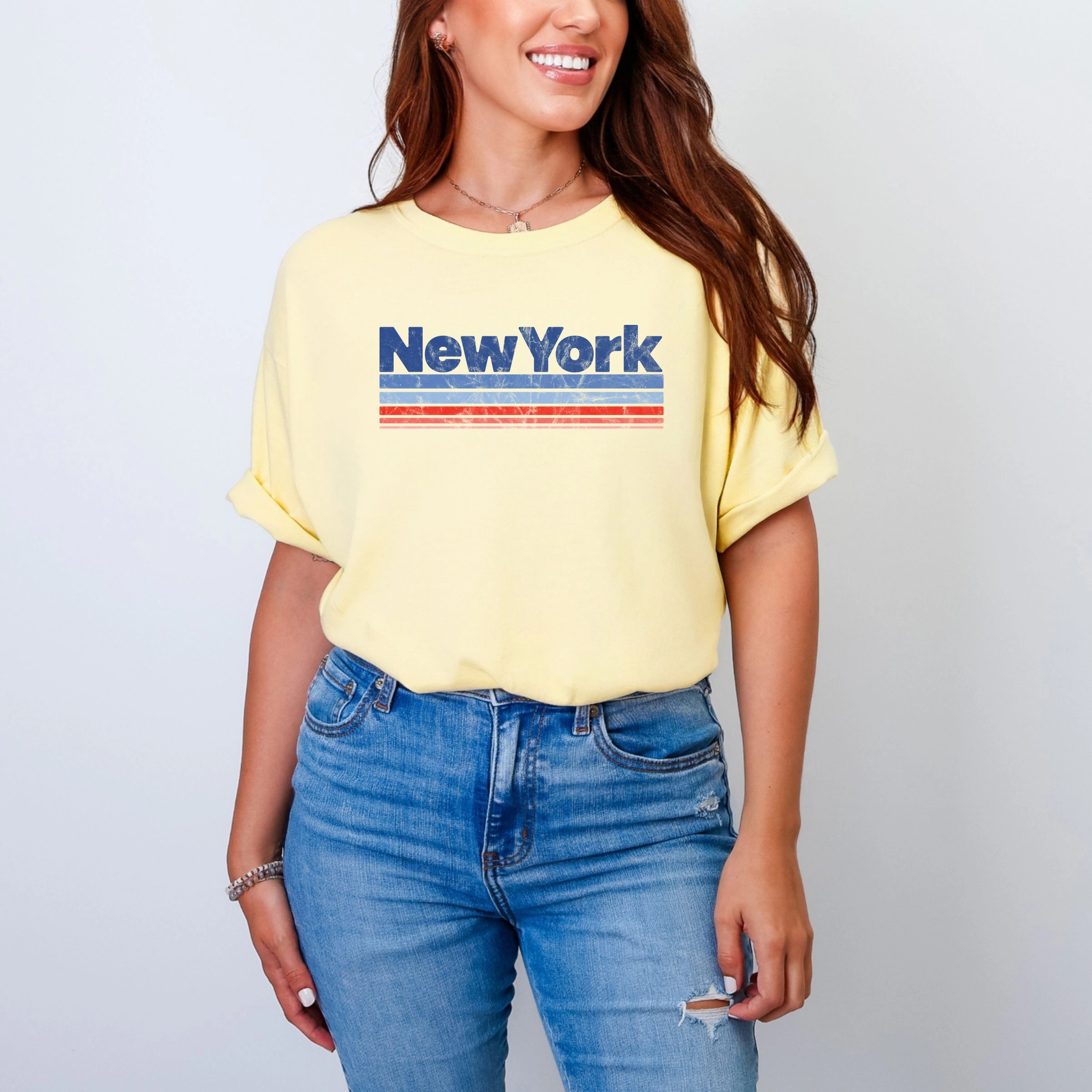 Simply Sage Market - Women's Garment Dyed Graphic T-Shirt New York Retro Stripes