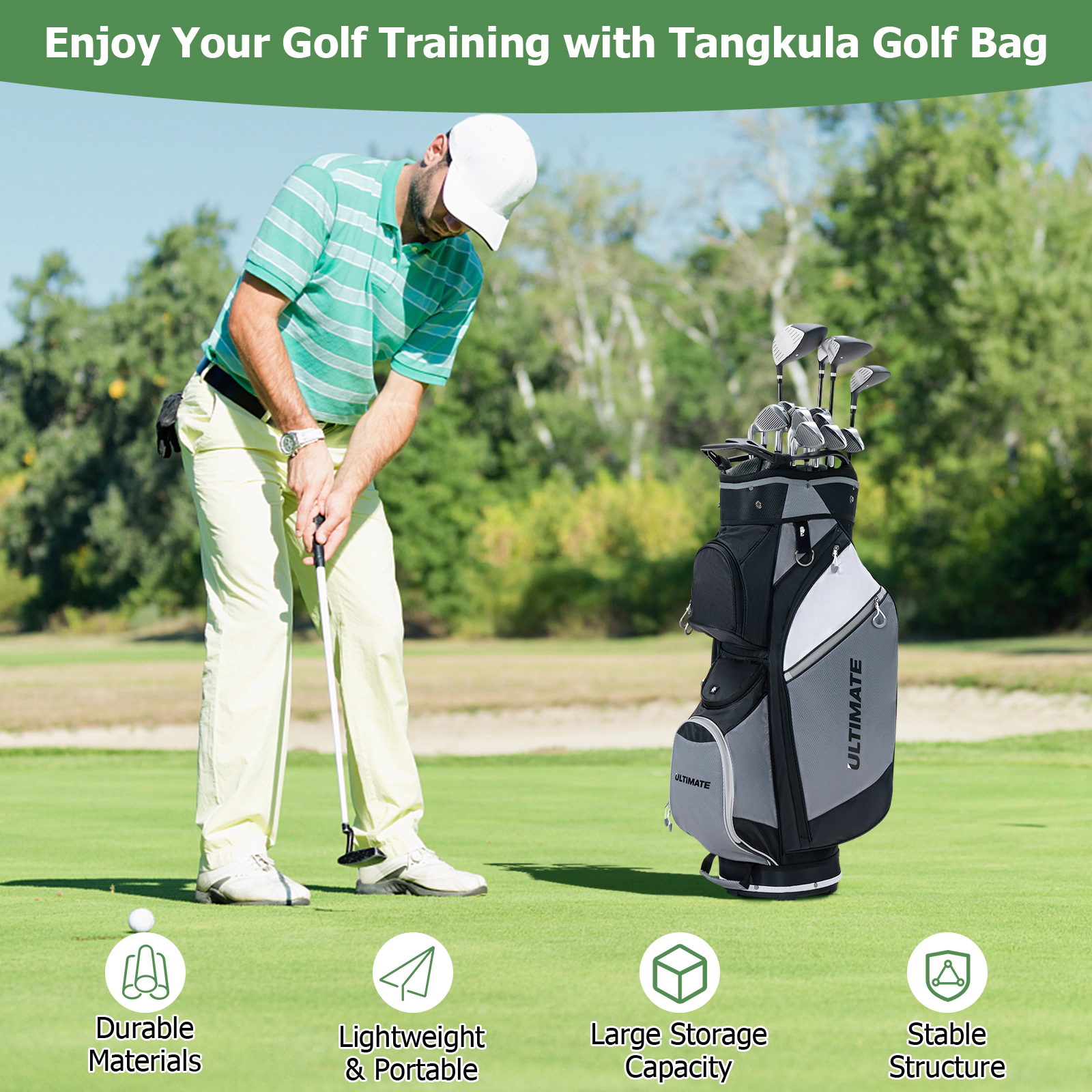LJG 14-Way Golf Cart Stand Bag with Waterproof Rain Hood