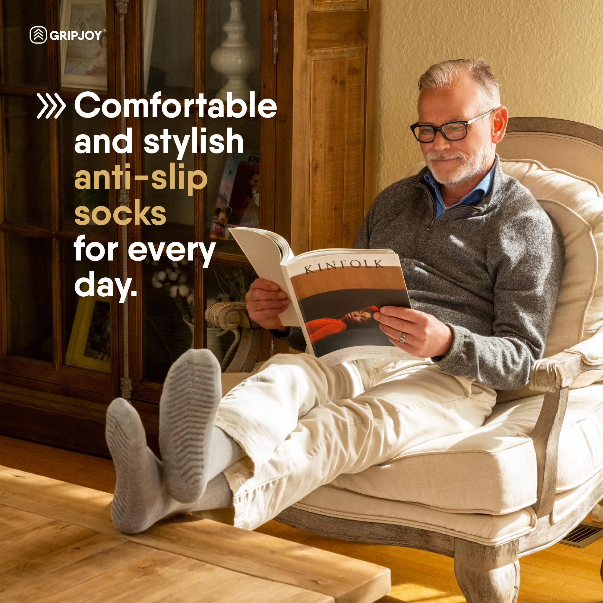 Gripjoy Men's Crew Socks with Grips (Pack of 3)