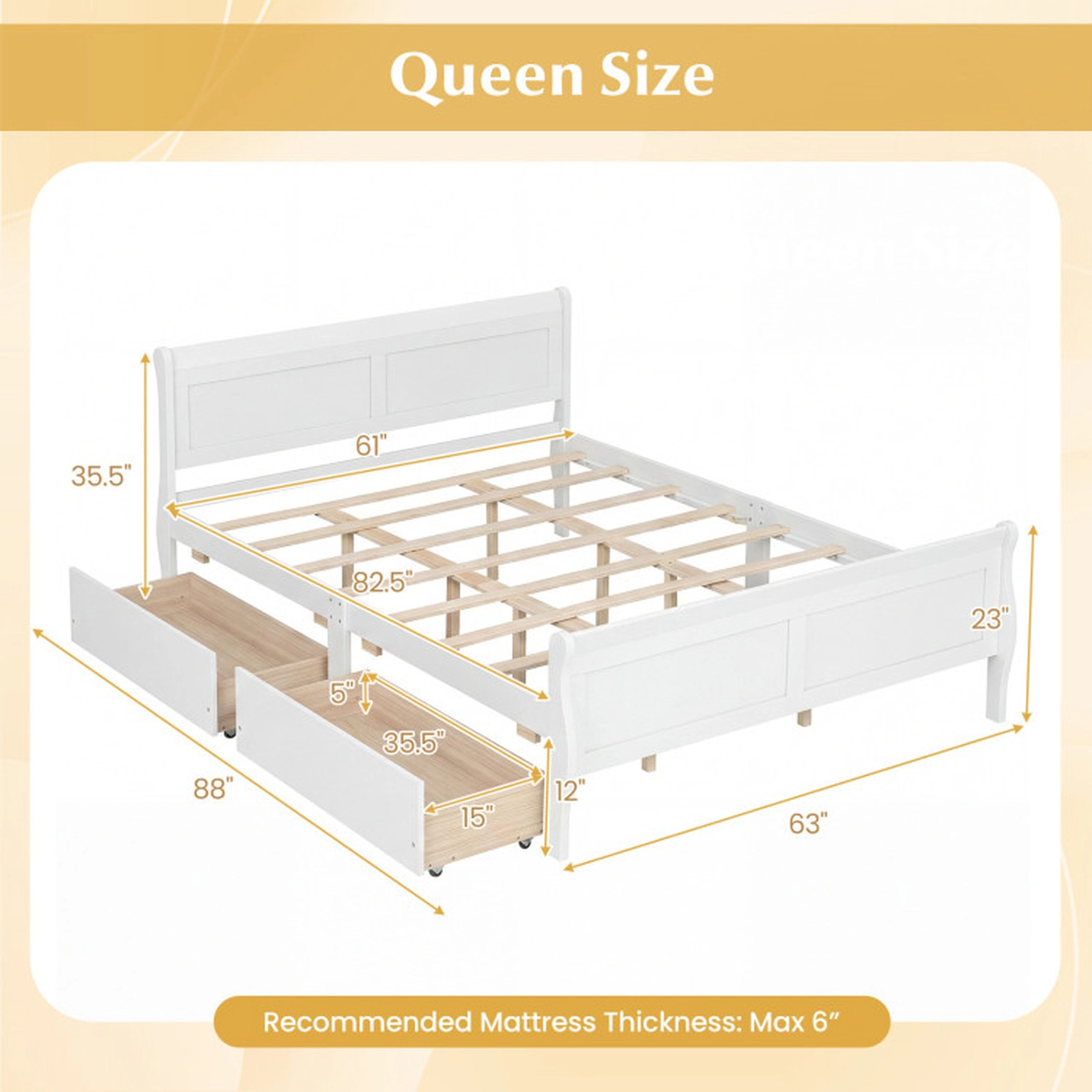 SUGIFT Modern Headboard Queen Bed Frame with 2 Storage Drawers and Footboard 350-Lb Capacity White