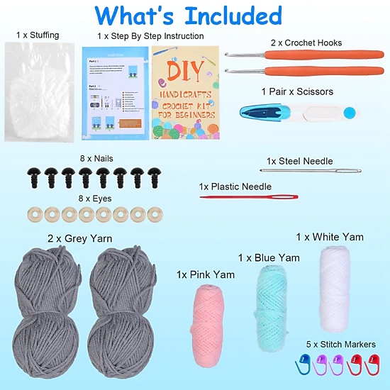 GBruno Beginner Crochet Kit With 2 Elephant Patterns