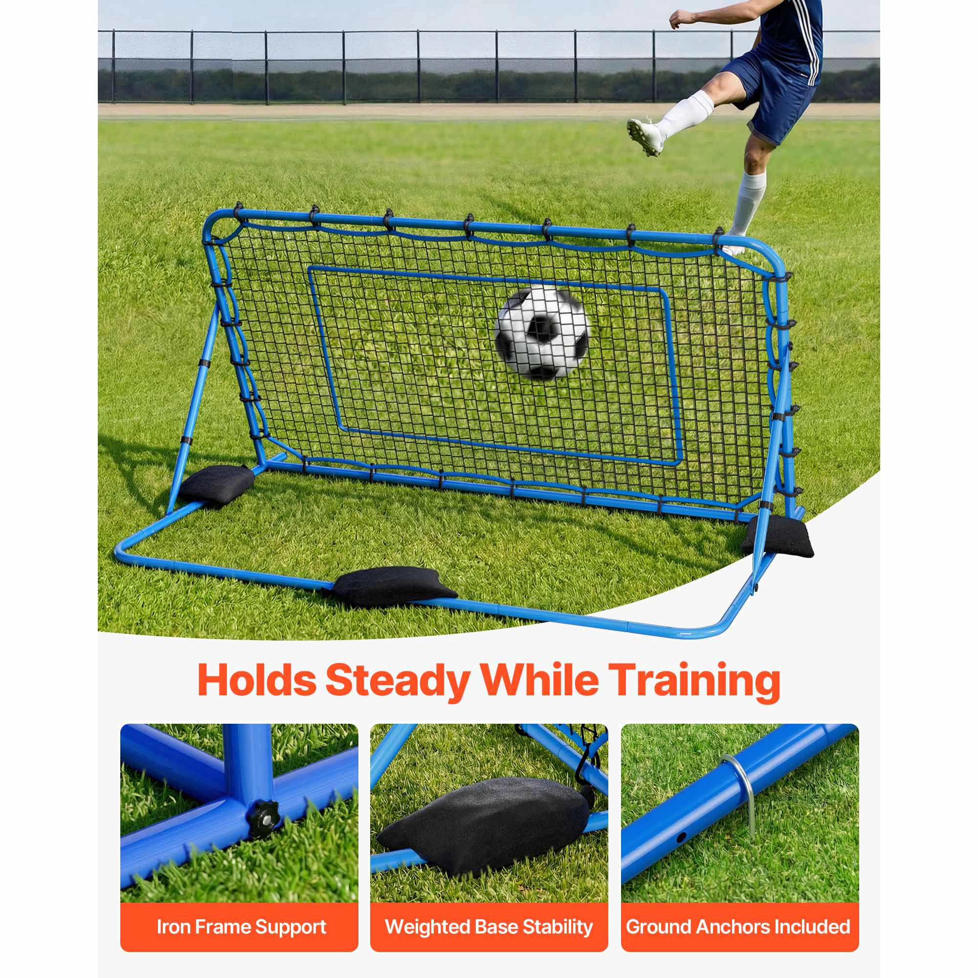 HONGGE Soccer Rebounder Net for Control Passing Practice, Iron & Net, Easy Setup Ball Training Equipment