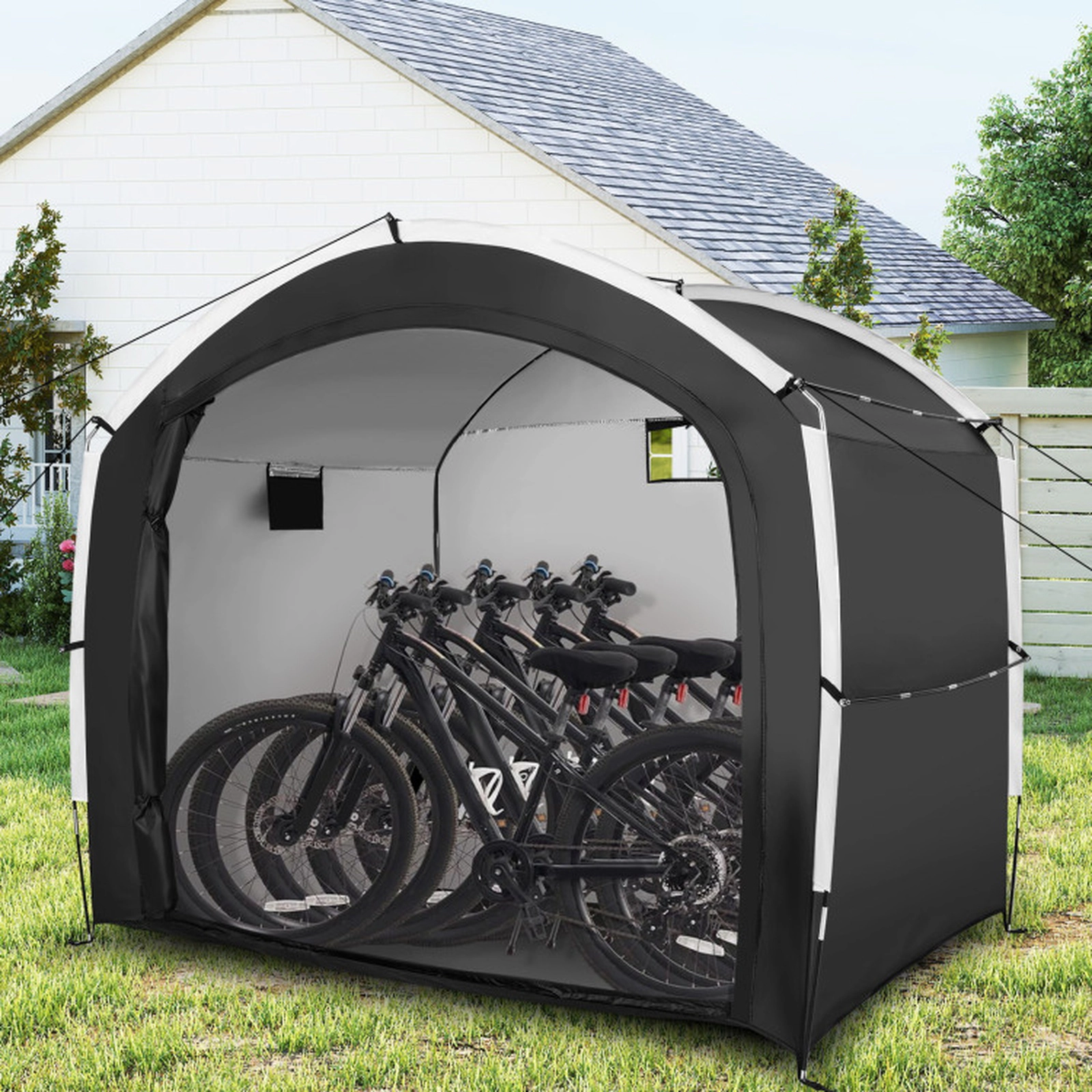 SUGIFT 5-Bike Waterproof 210D Oxford Fabric Fiberglass Frame Storage Shed Tent 86.5-in x 59-in x 73-in 11-lb Black