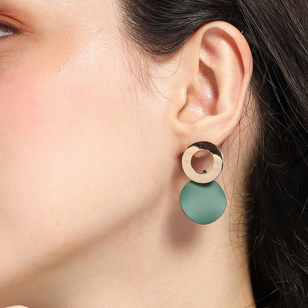 SOHI Women's The Circular-Plate Drop Earrings - Forest Green