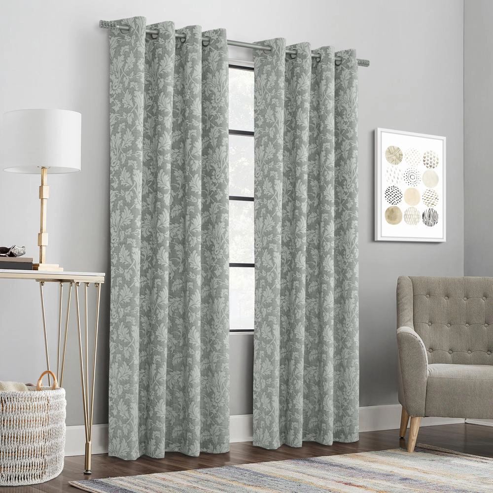 Habitat Valencia Light Filtering Provide Daytime Privacy Rich Woven Branch Leaf Grommet Curtain Panel 52" x 95" Grey