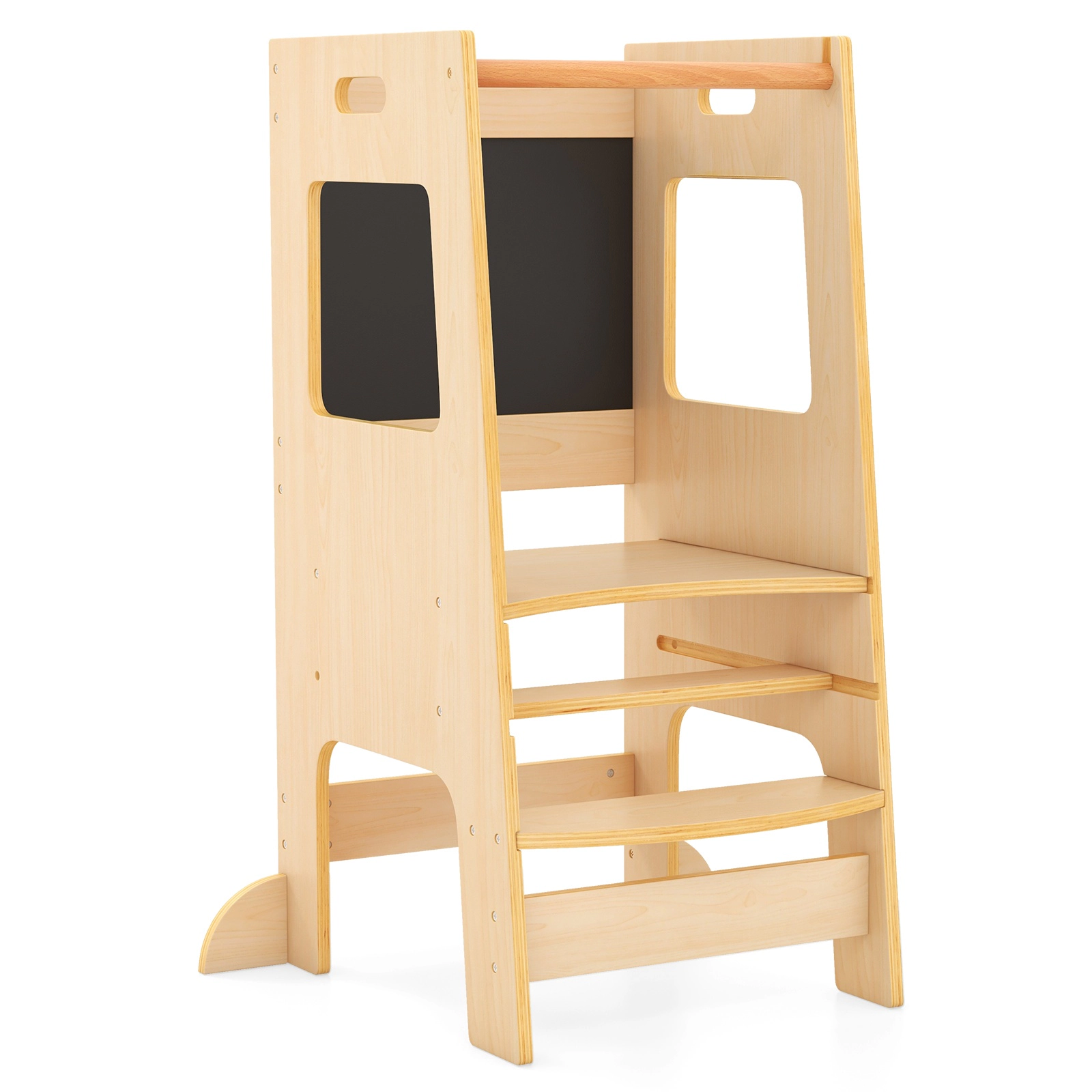 SUGIFT Adjustable Height Toddler Kitchen Step Stool with Chalkboards 132-lb Capacity Ages 3+ Natural/White