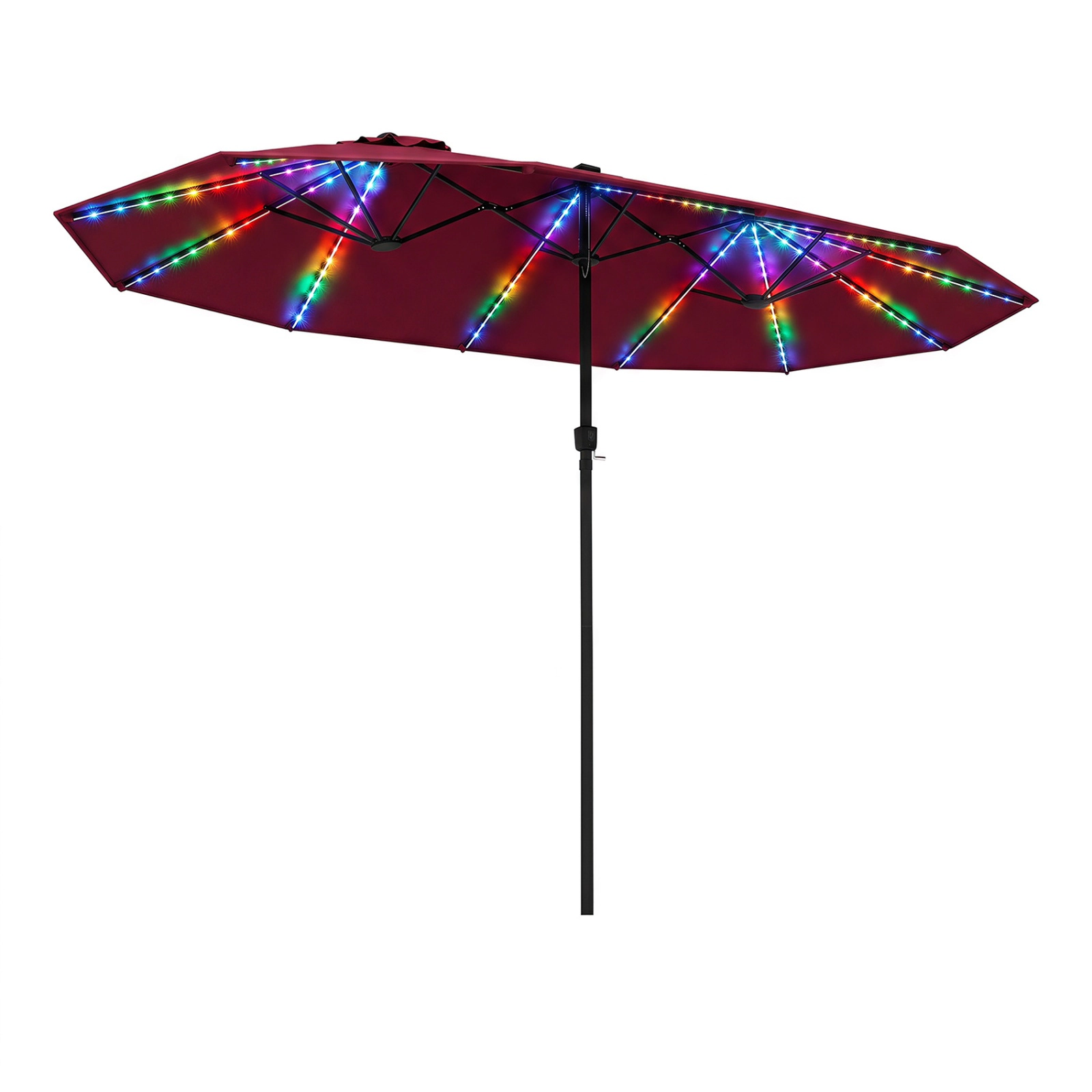 SUGIFT 15.5-ft Red Rectangular Patio Umbrella with 144 Solar LED Lights, 12 Ribs and Crank Lift