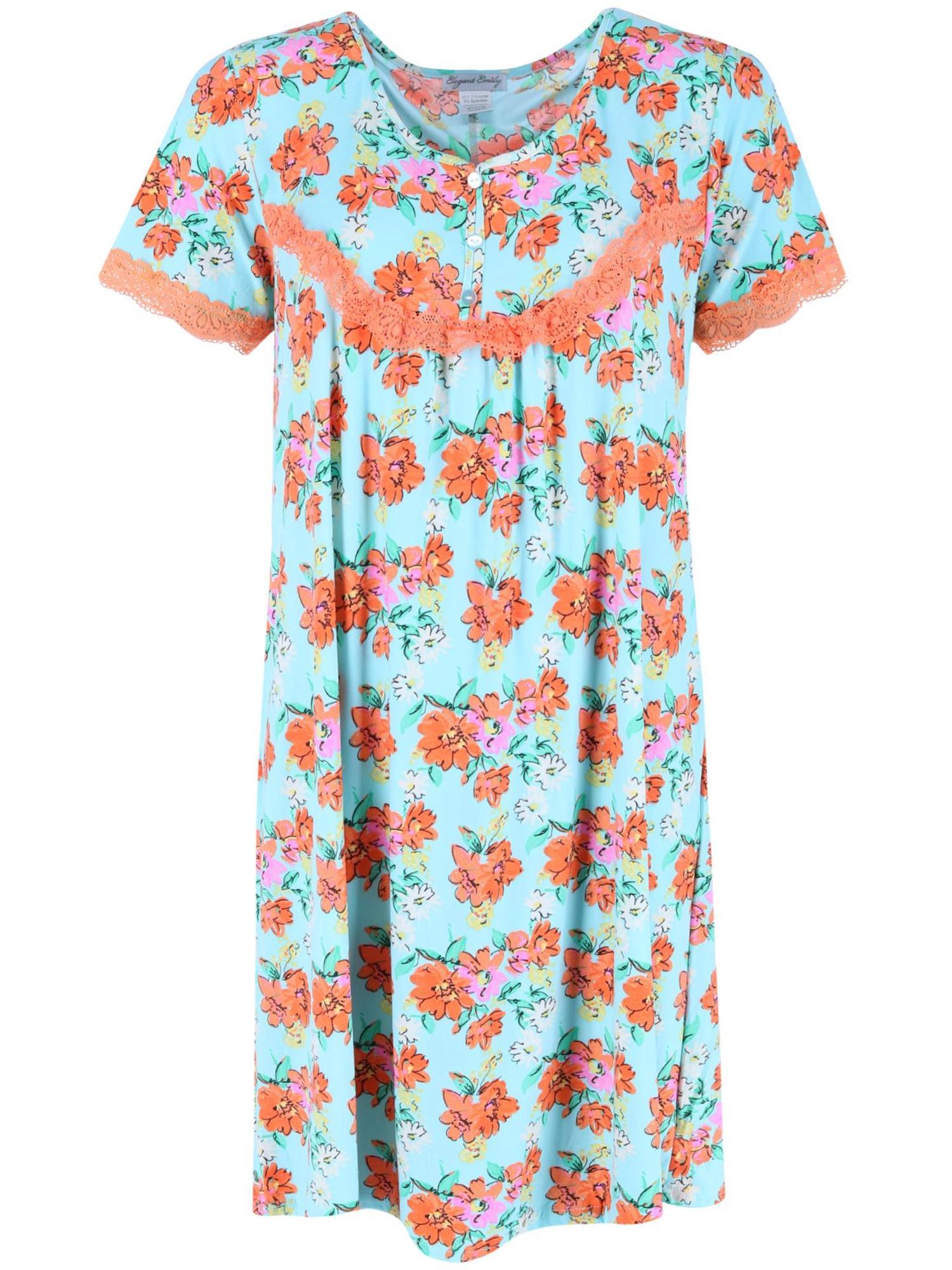 Elegant Emily Women's Blue Floral Nightgown