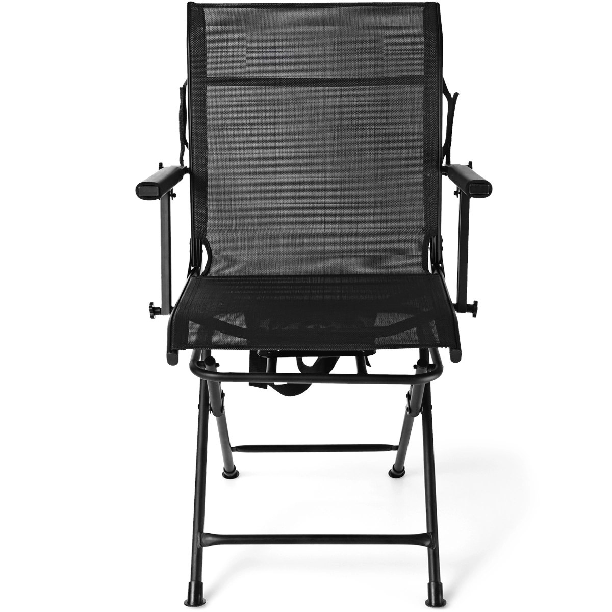 SUGIFT Foldable 360-Degree Swivel Hunting Camping Chair with Armrest 330-lb Capacity Black Coffee