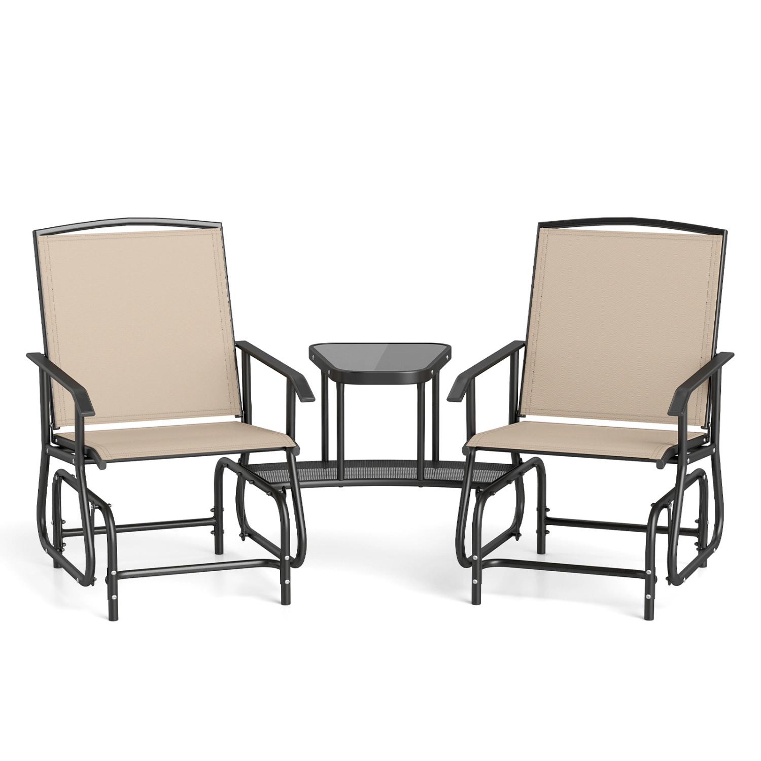 Hivvago 2-Seater Outdoor Glider Bench With 2-Tier Center Table
