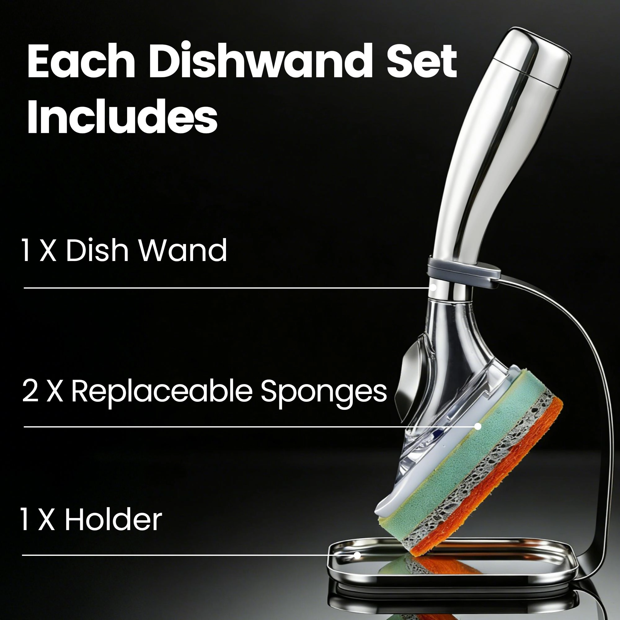 Gourmet Easy Dish Scrubber Stainless Steel Handle & Easy Storage Holder