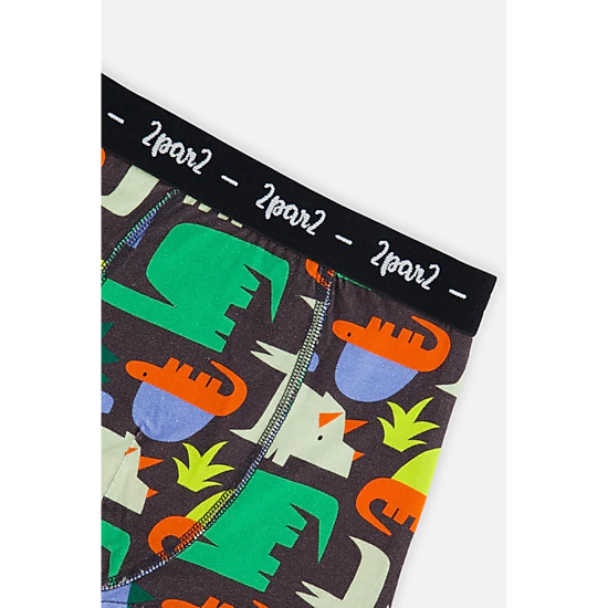 Deux par Deux Boys Elk, Dog and Dinosaur Print Boxer Pack of 3 with Elastic Waistbands