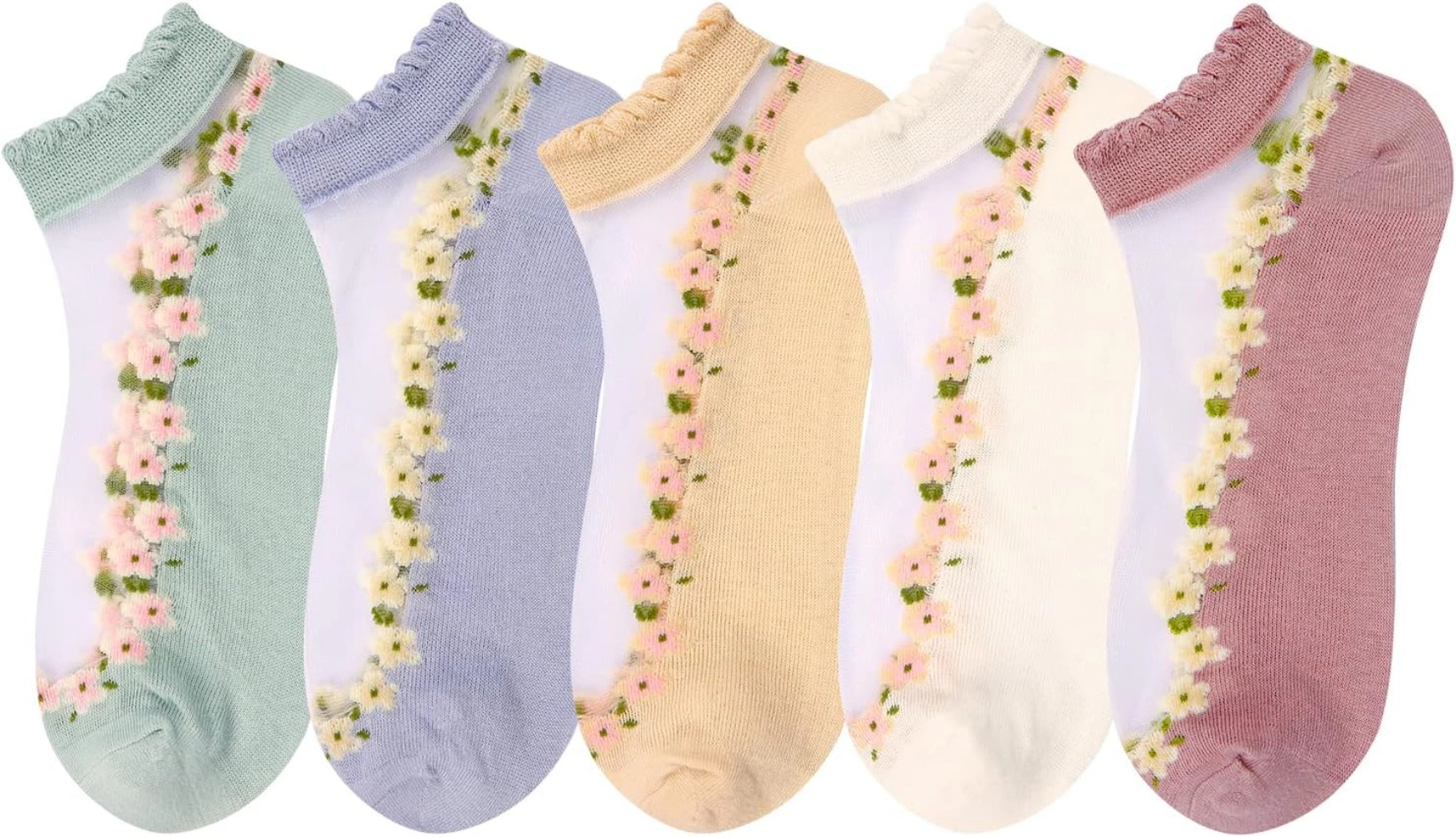 Wardrobe Whimsy 5Pair Women Ankle Girls Through Socks Ultra Thin Sock