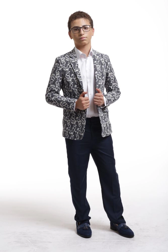 Elie Balleh Boys Slim Fit Brocade Blazer