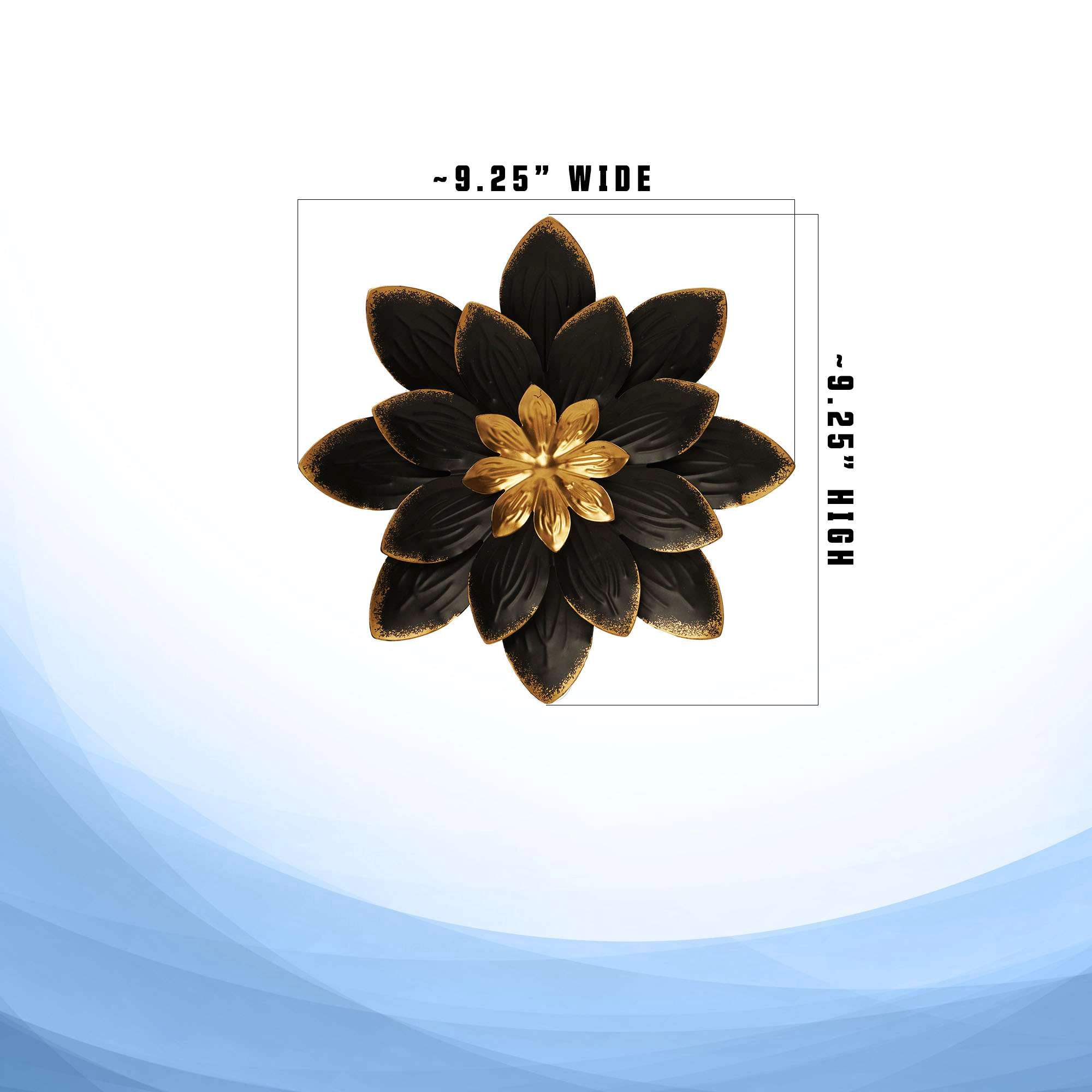 G128 9 in Black and Gold Flower Metal Wall Art - Rustic Floral Wall Hanging for Indoor and Covered Outdoor Spaces