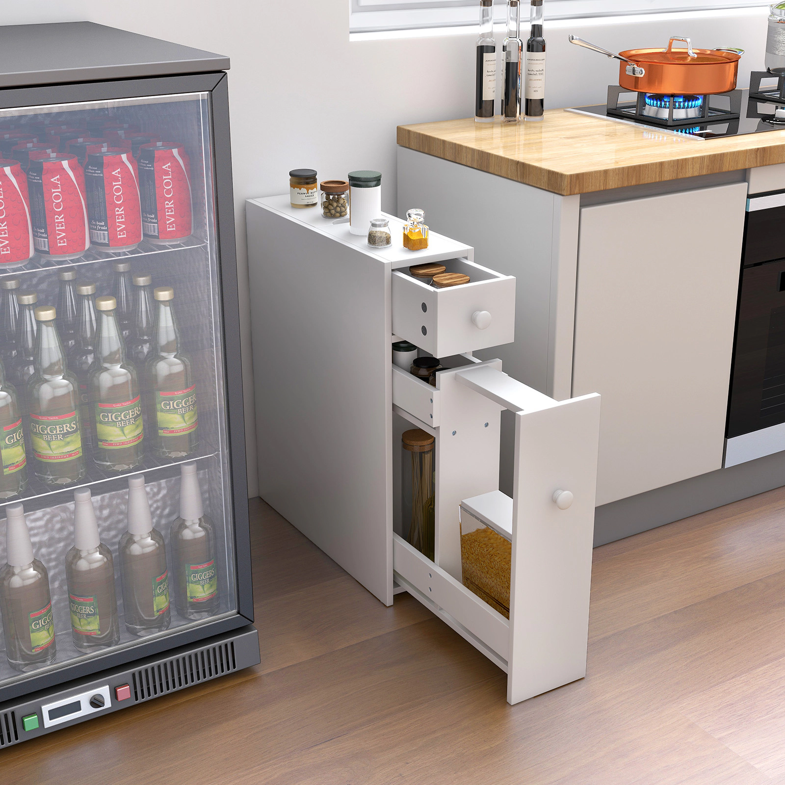 SUGIFT Slim MDF Bathroom Floor Cabinet Space Saver Storage Organizer 176-lb Capacity -in White Bathroom Storage Cabinet