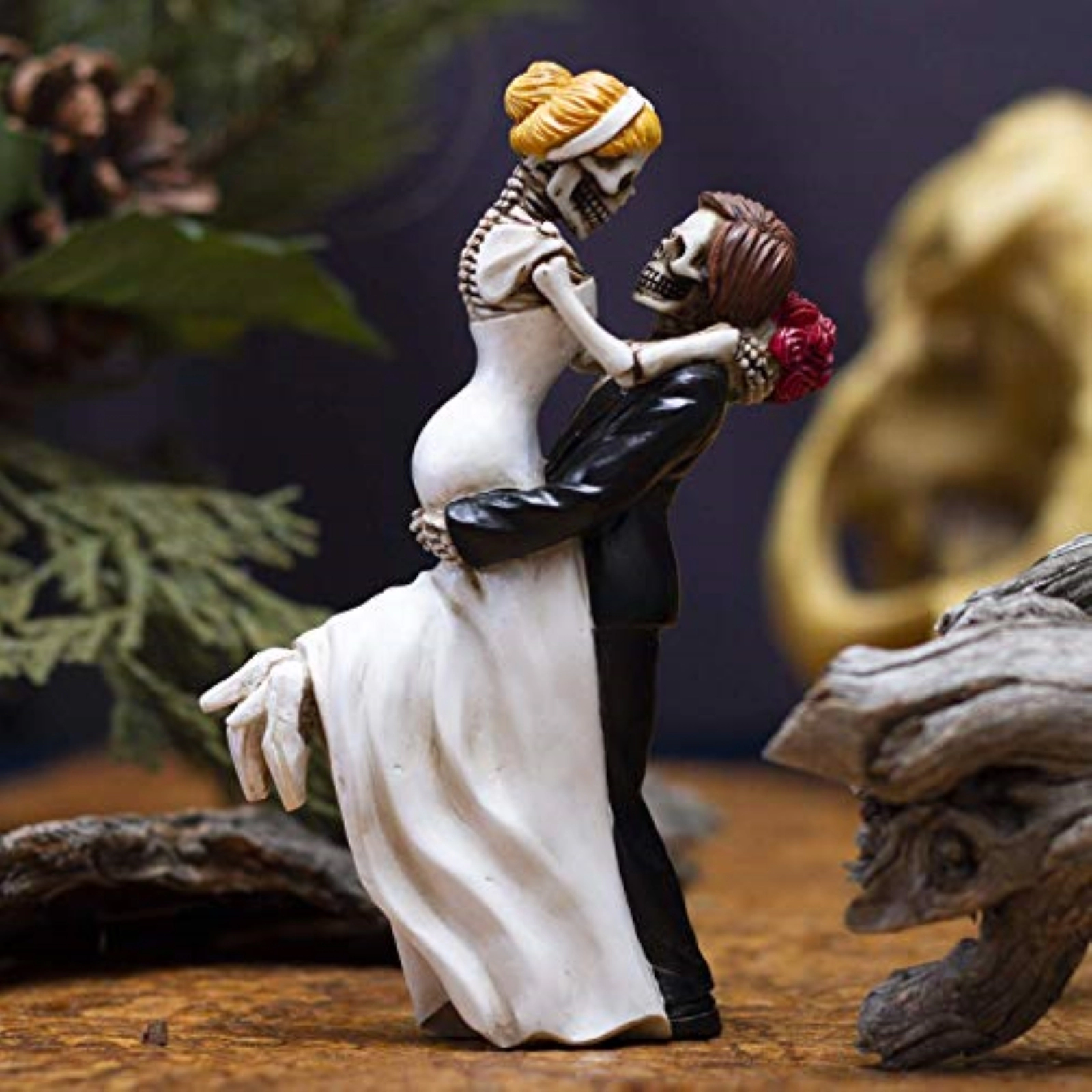 Pacific Giftware Love Never Dies Skeleton Bride and Groom Wedding Couple Resin Figurine 6.25 inch