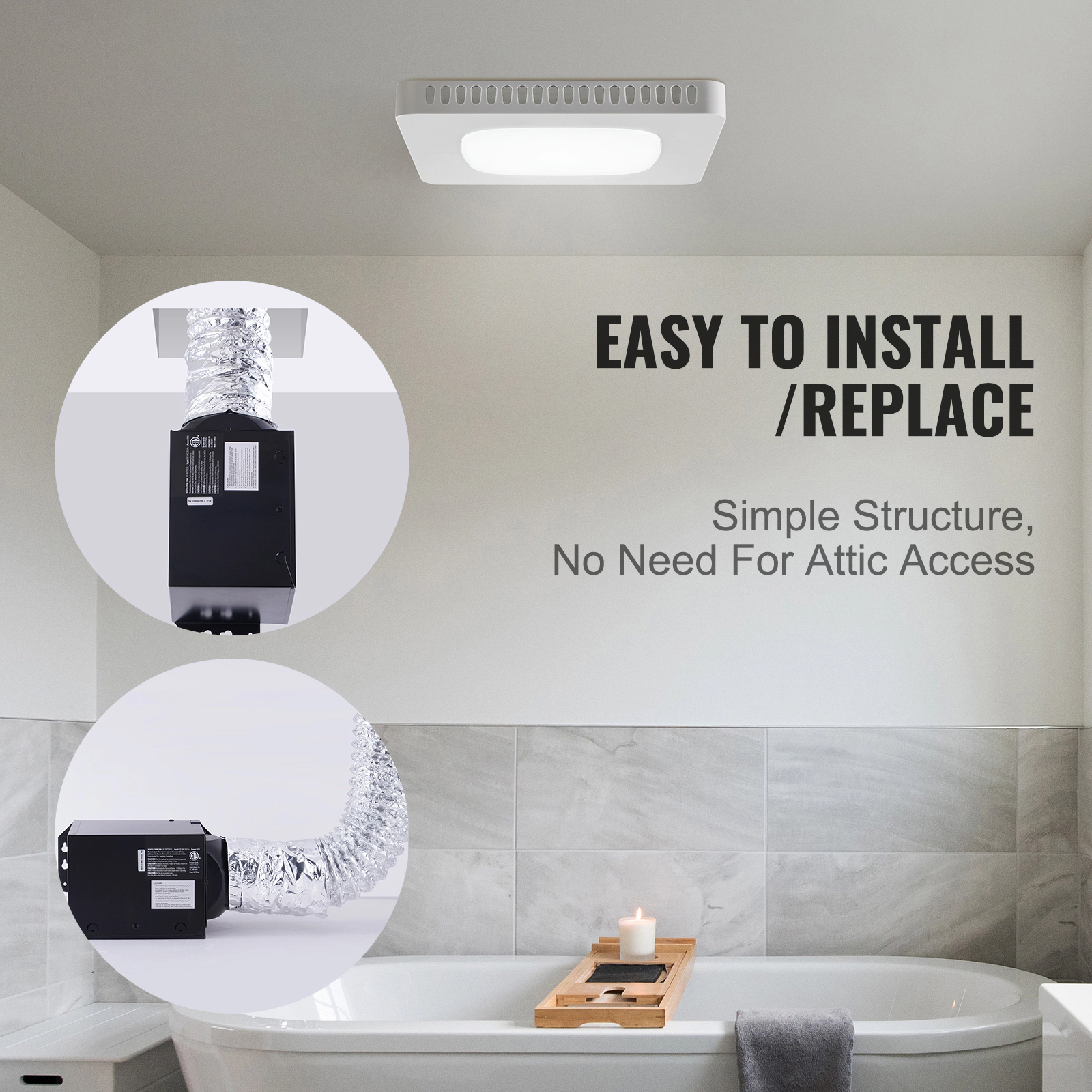 HONGGE Bathroom Exhaust Fan -Efficiency Ventilation 1.5sones Low Noise Operation All-Copper Motor Energy-Saving