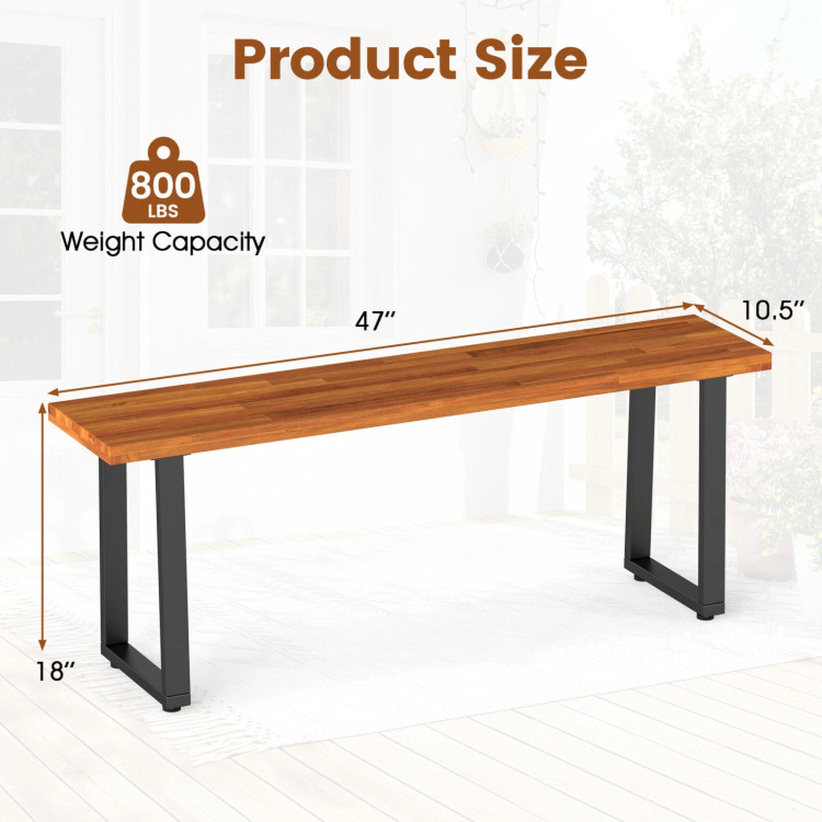 SUGIFT Set of 2 Acacia Wood Patio Dining Benches 800-lb Capacity 47-in Long Entryway and Poolside Seating