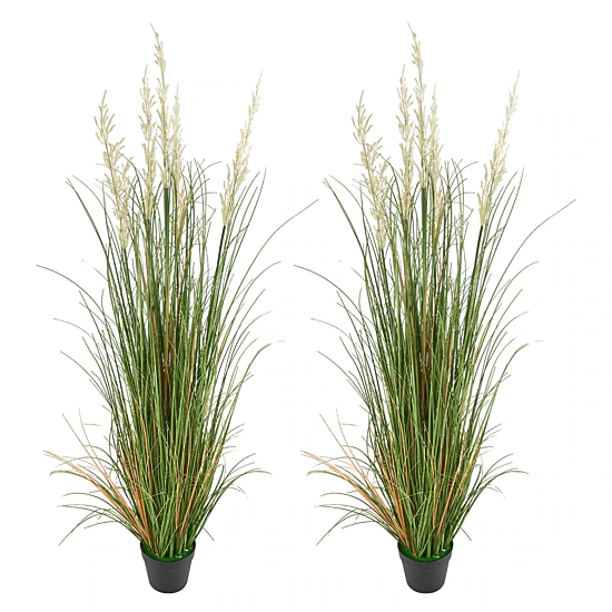 HONGGE Artificial Grass Plant Reed Flower Grass in Pot Premium PVC Faux Fake Greenery Shrubs Plant for Indoor Outdoor