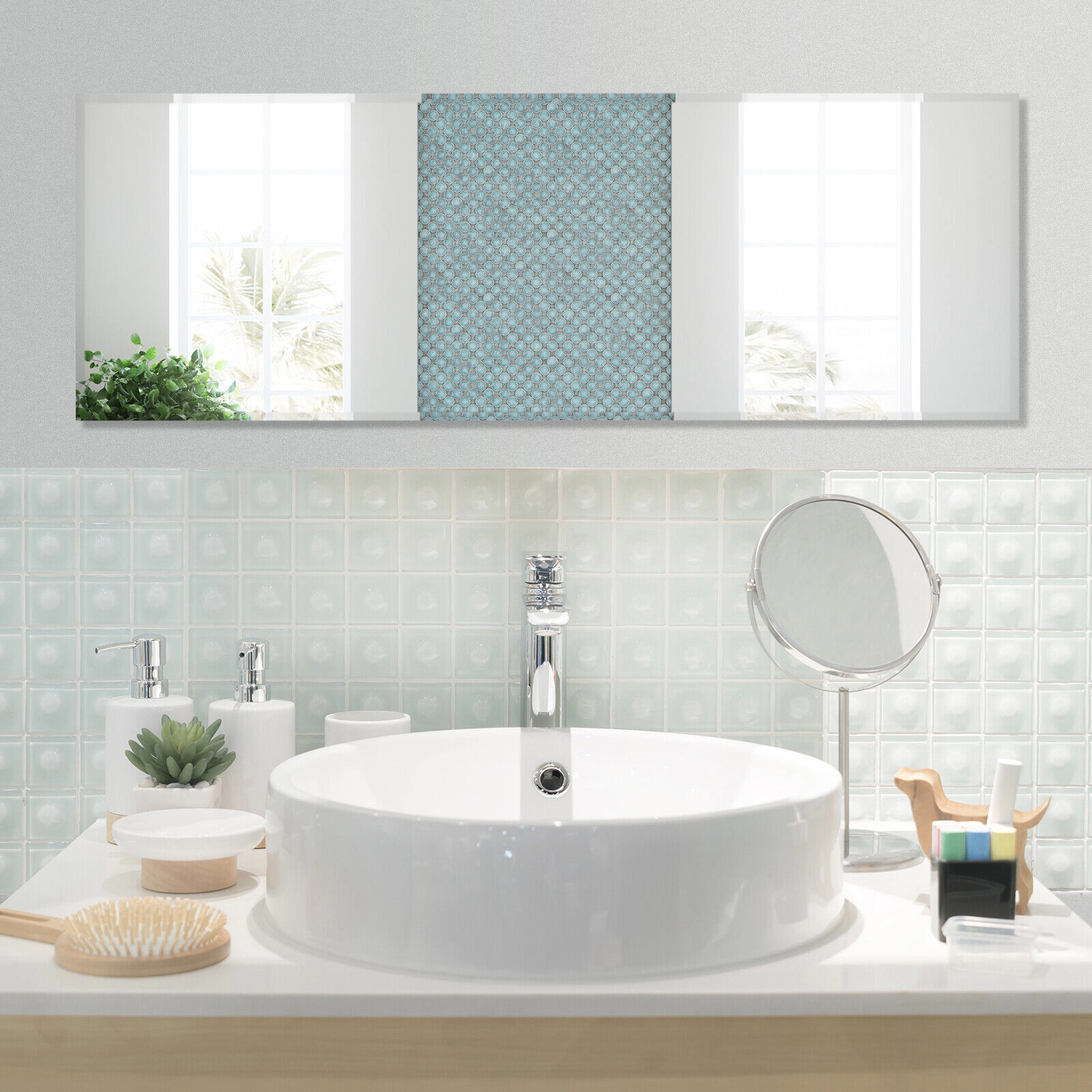 Slickblue 43 x 15 Inch Wall Mounted Frameless Full Length Mirror Rectangle Bedroom Dressing Mirror