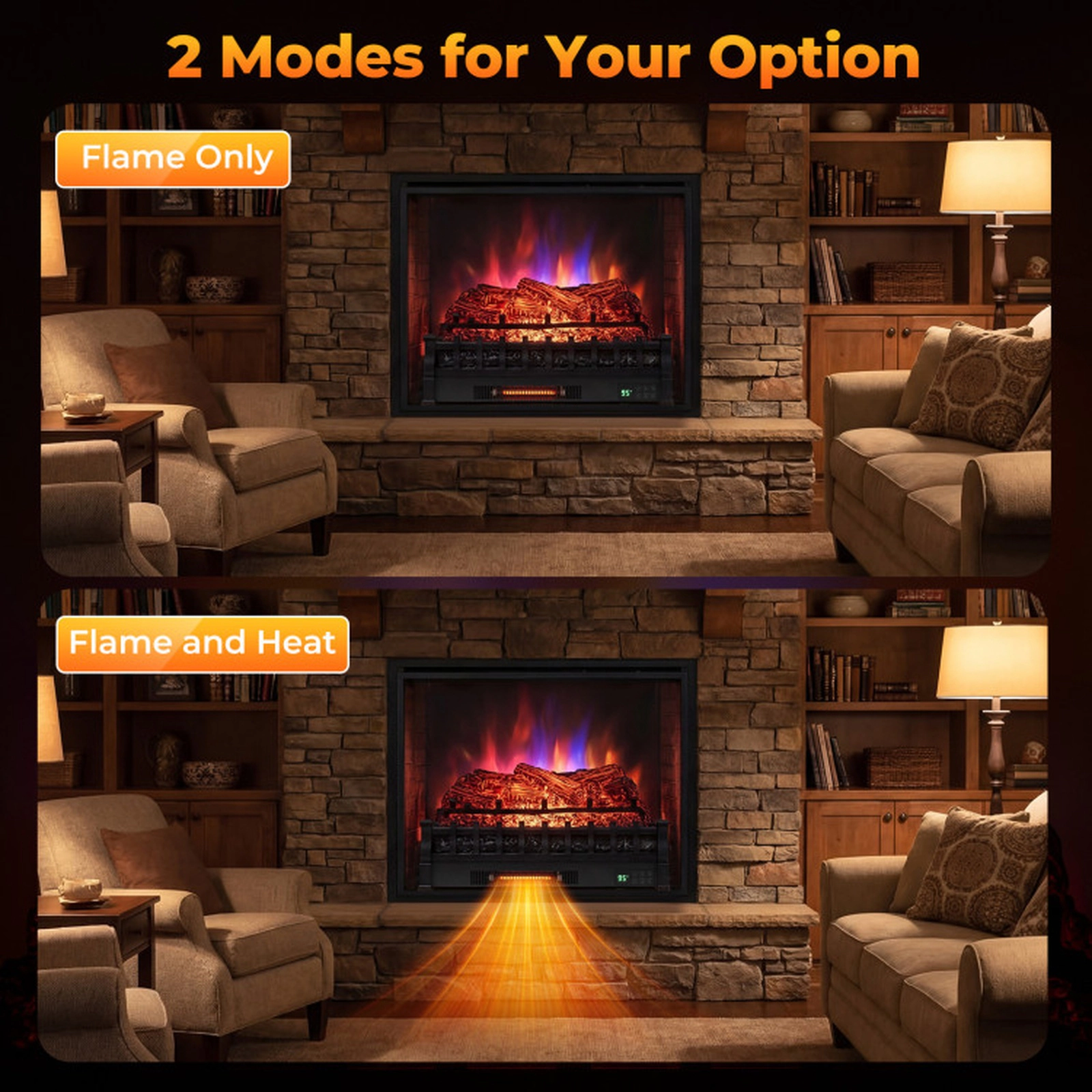 SUGIFT WiFi Infrared Quartz Electric Fireplace Insert Log Heater 26-in Wide 1500W 5120-BTU Black