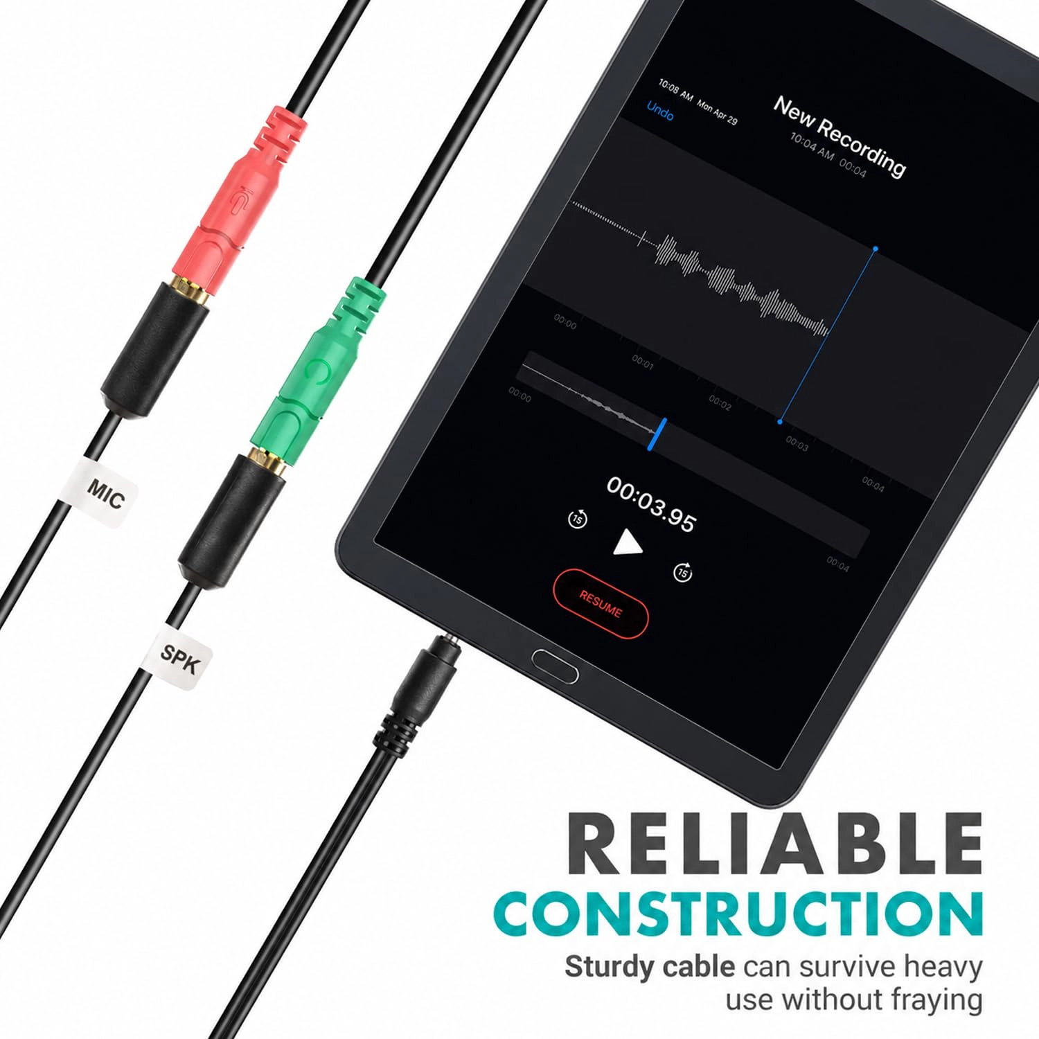 Movo TCB1 3.5mm TRS to TRRS Microphone Adapter for Smartphones – Mic Input with Headphone Monitoring Jack – Connect