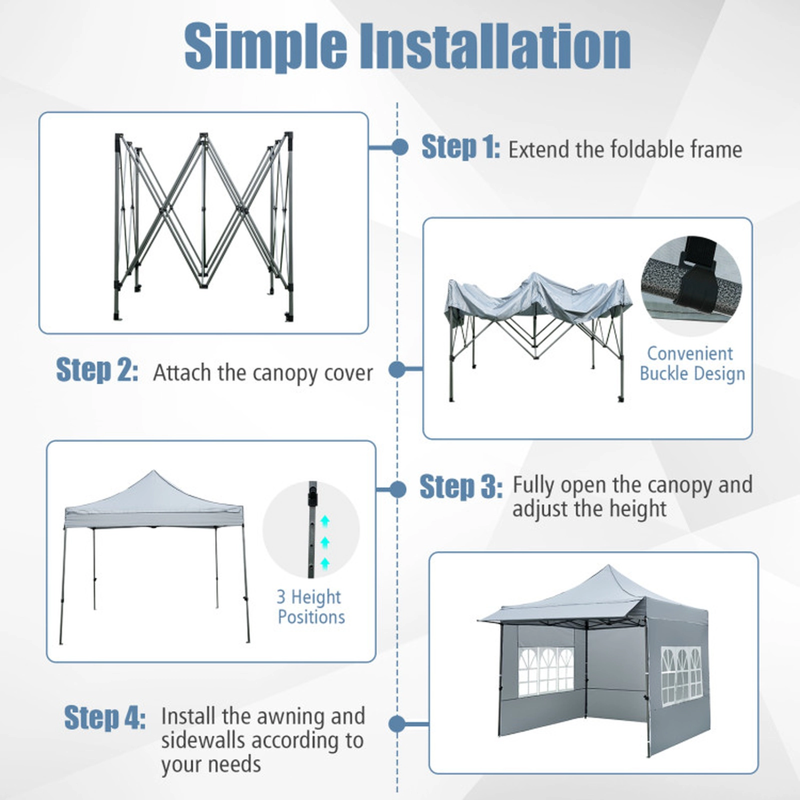 SUGIFT Gray 10-ft by 10-ft 420D Oxford Pop Up Canopy Tent with 3 Sidewalls Awning and Wheeled Bag