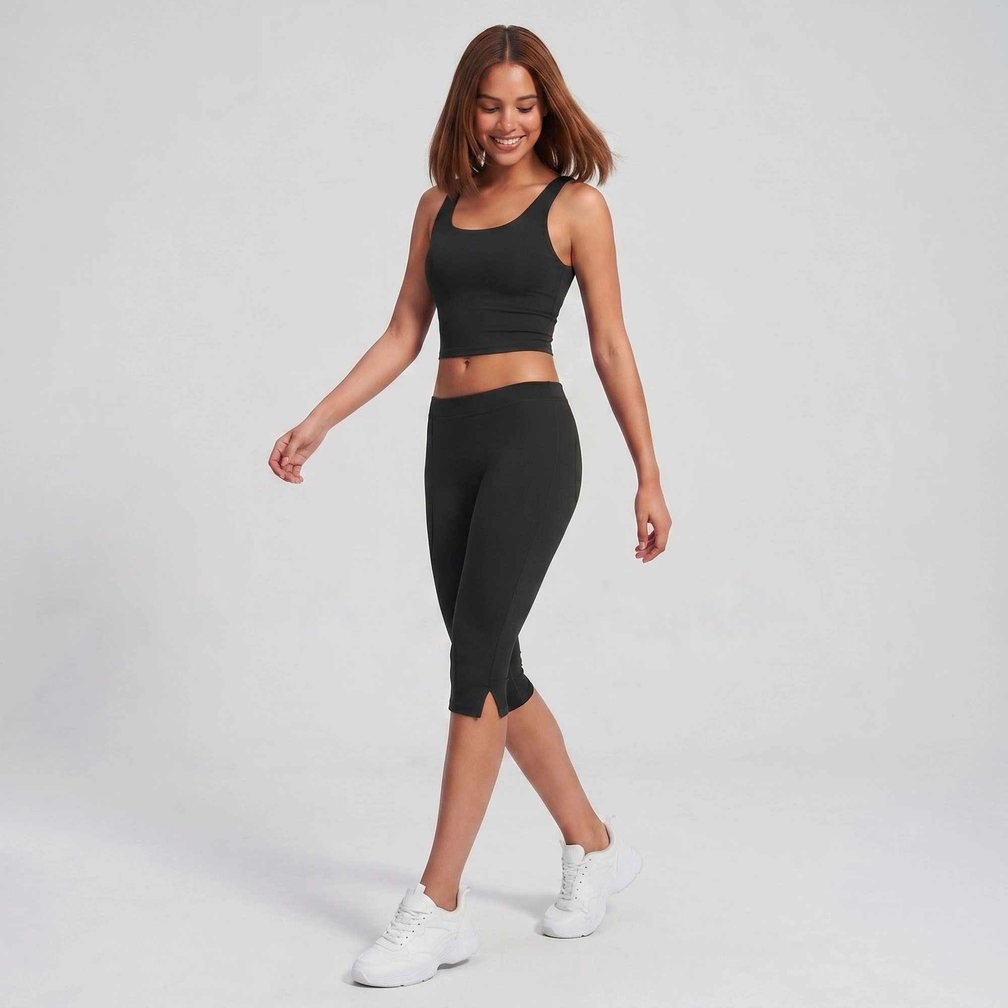 Anna-Kaci Women's High-Waist Capri Leggings Side Slit Cropped Workout Yoga Pants
